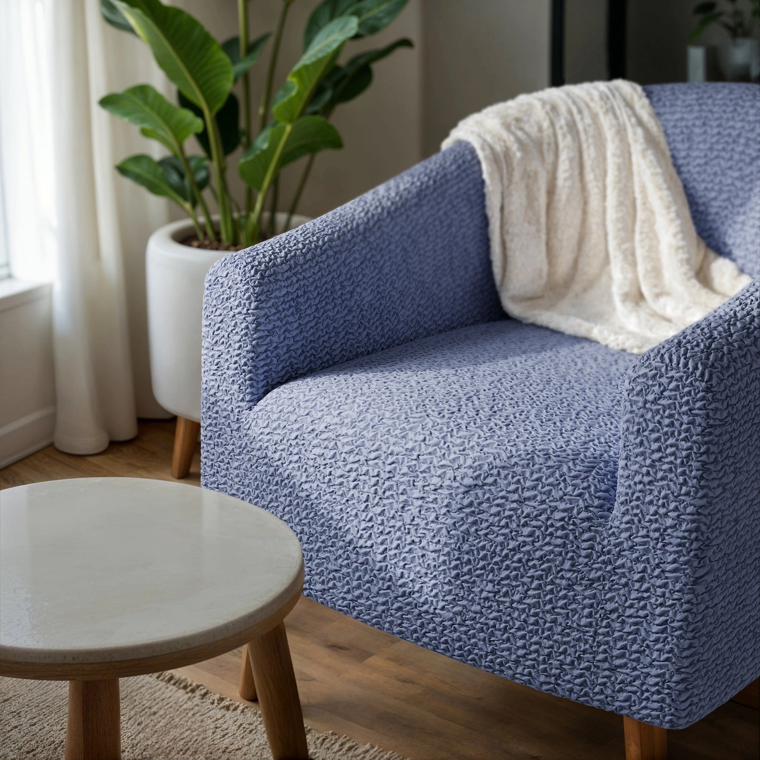 Blue Barrel Chair Slipcover, Microfibra Collection