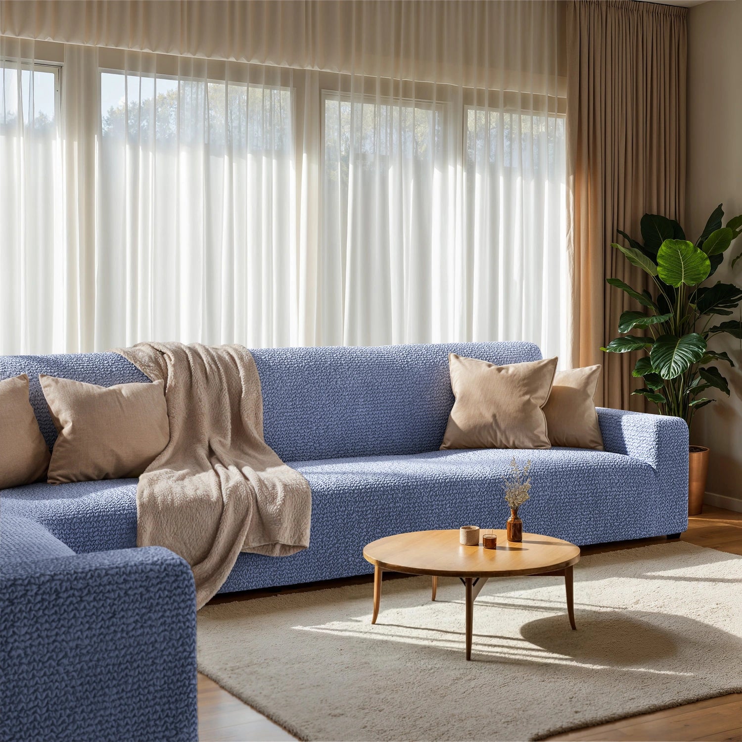 Blue Corner Sofa Slipcover, Microfibra Collection