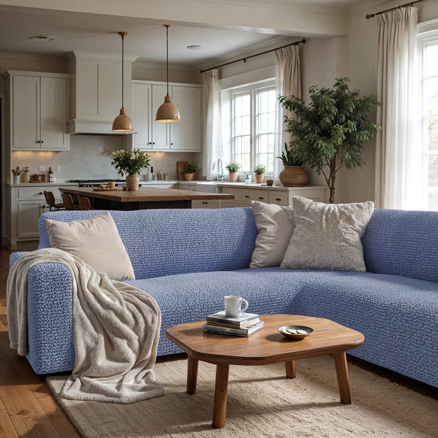 Blue Corner Sofa Slipcover, Microfibra Collection