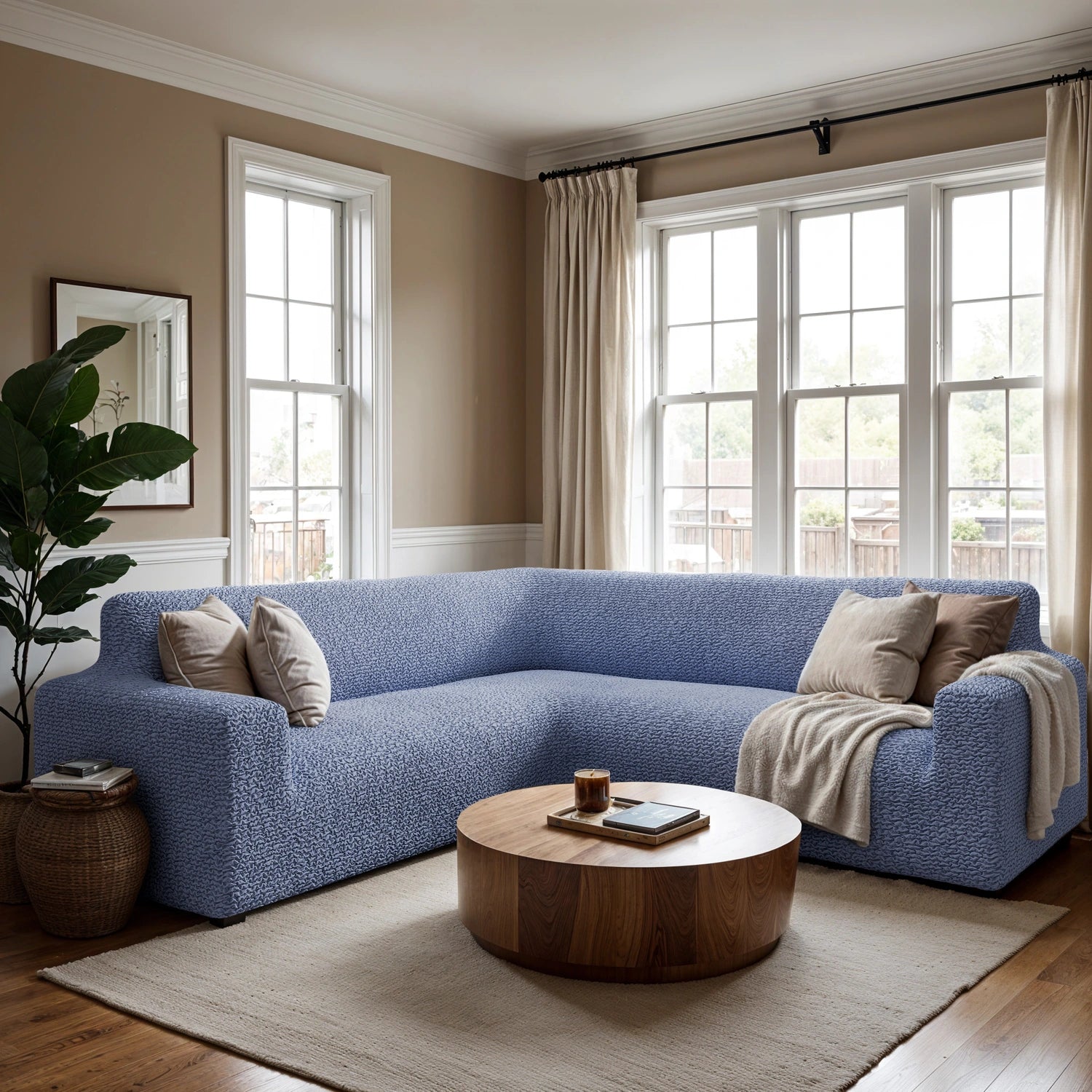 Blue Corner Sofa Slipcover, Microfibra Collection