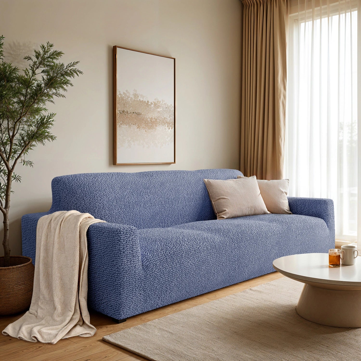 Blue Sofa 3 Seater Slipcover, Microfibra Collection