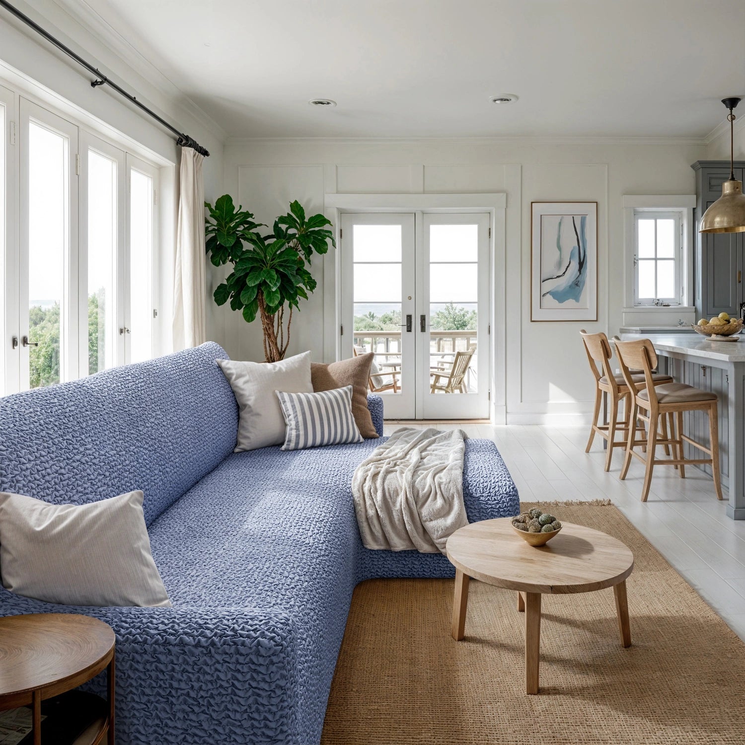 Blue L-Shaped Sofa Slipcover (Right Chaise), Microfibra Collection