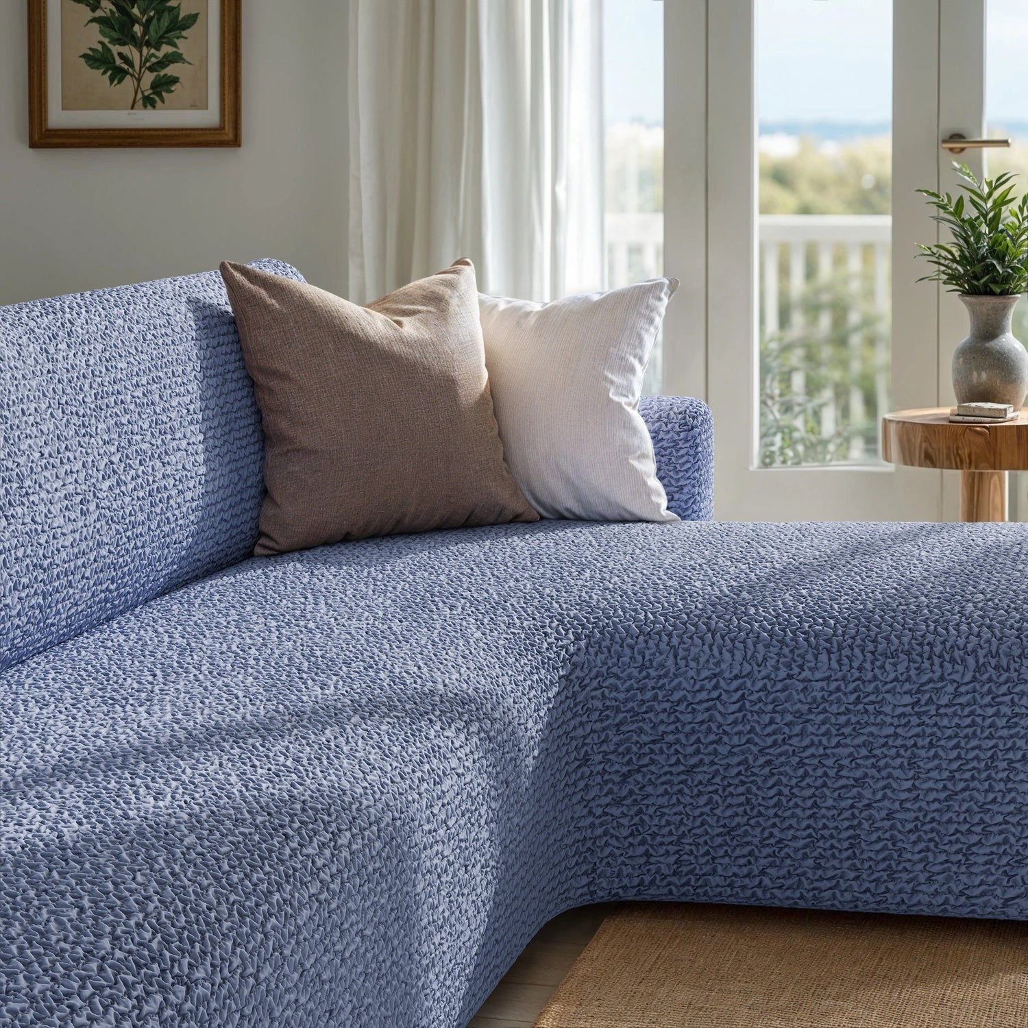 Blue L-Shaped Sofa Slipcover (Right Chaise), Microfibra Collection