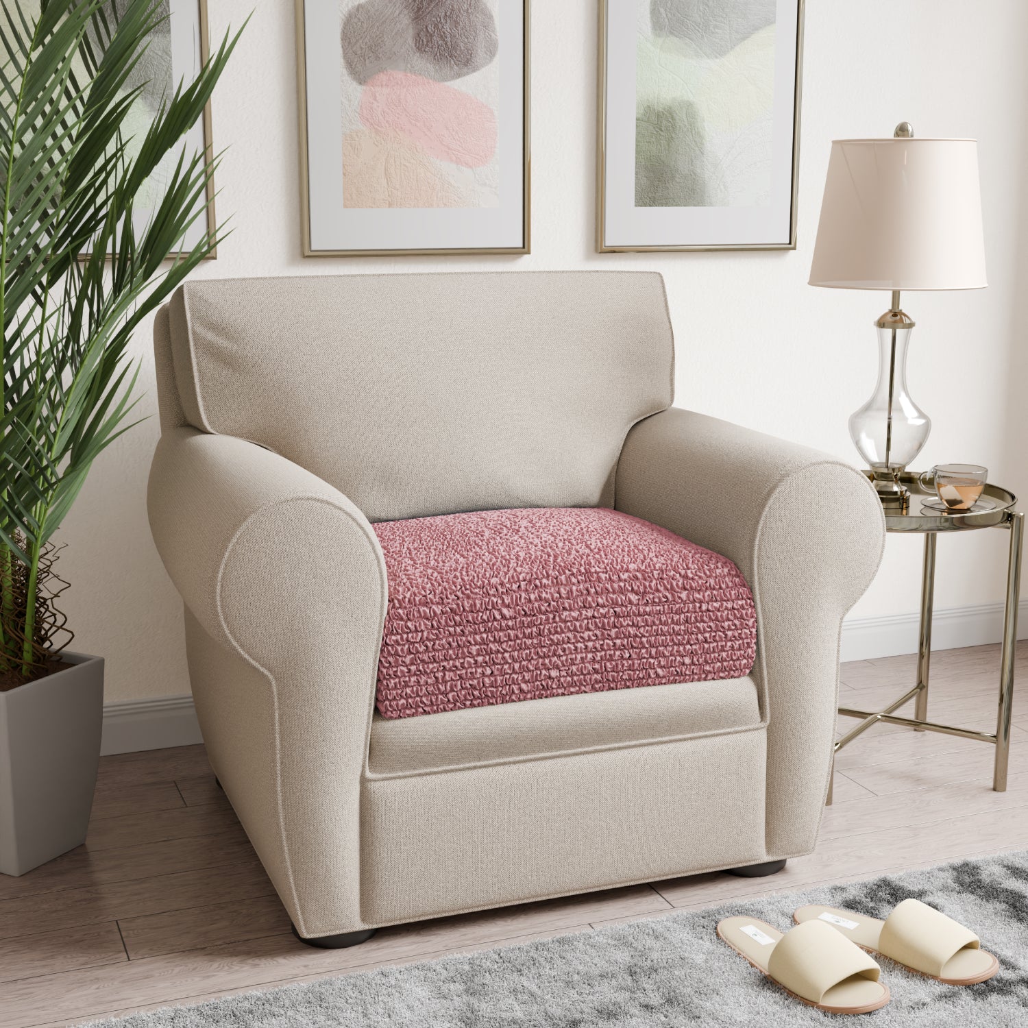 Coral Pink Seat Cushion Cover, Microfibra Collection