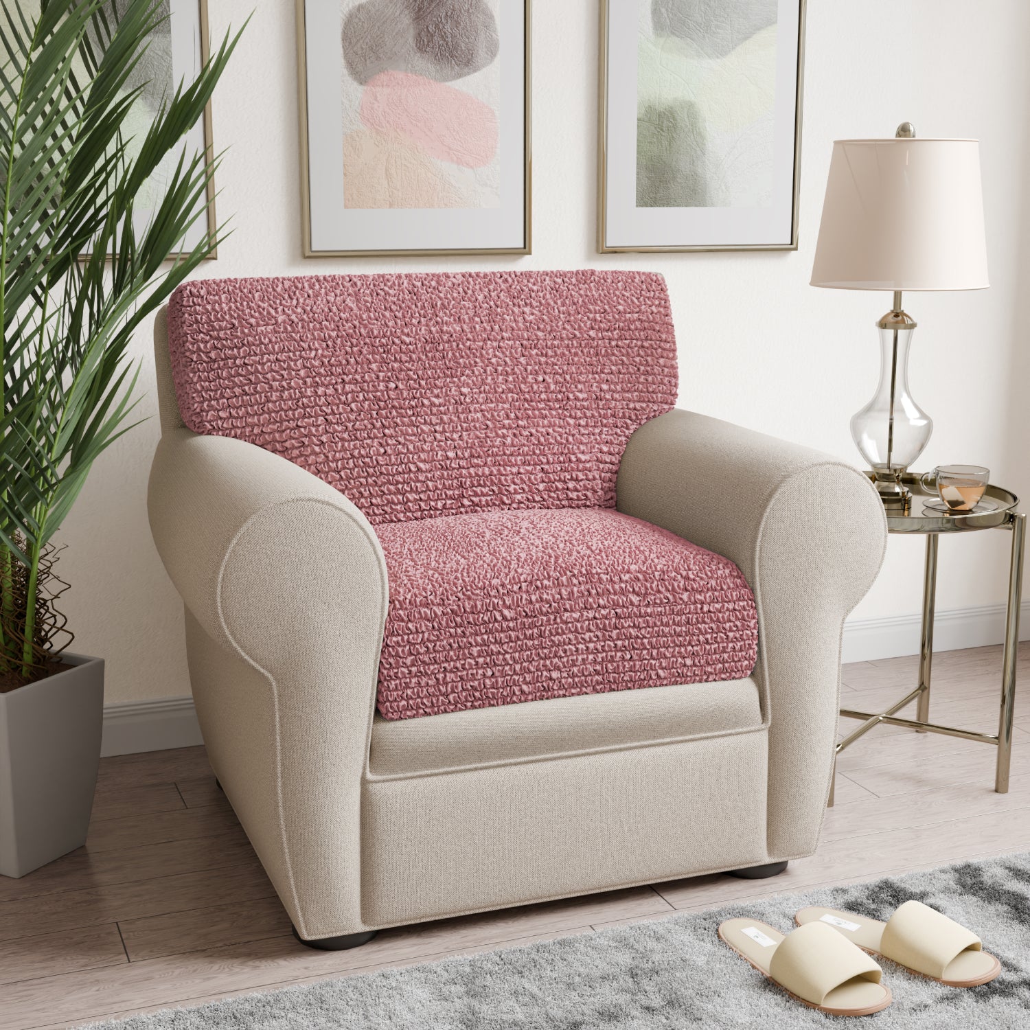 Coral Pink Seat Cushion Cover, Microfibra Collection