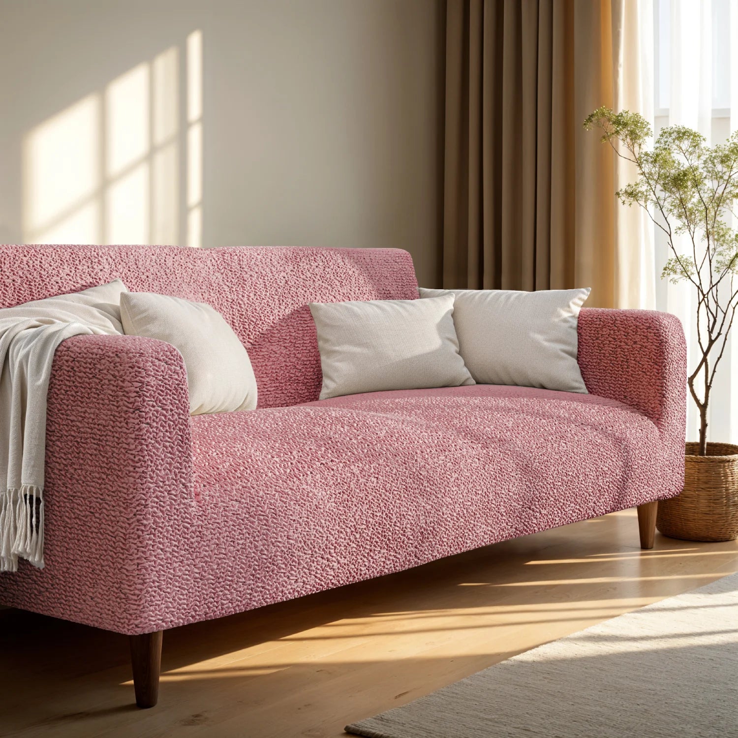 Coral Pink Loveseat 2 Seater Slipcover, Microfibra Collection