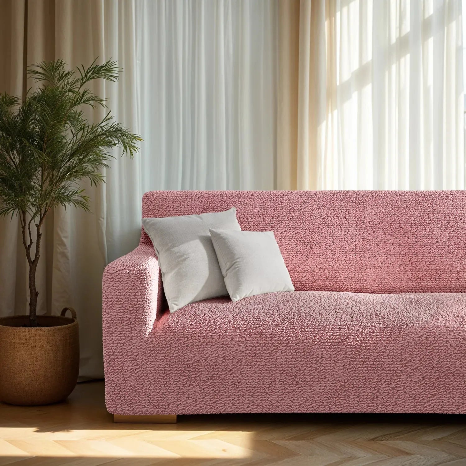 Coral Pink Sofa 4 Seater Slipcover, Microfibra Collection