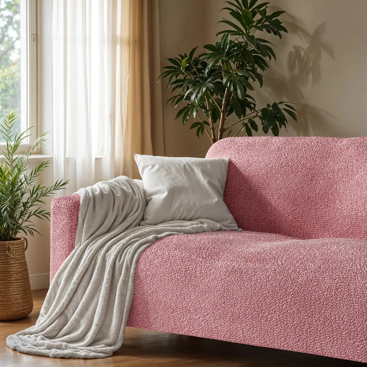 Coral Pink Sofa 4 Seater Slipcover, Microfibra Collection