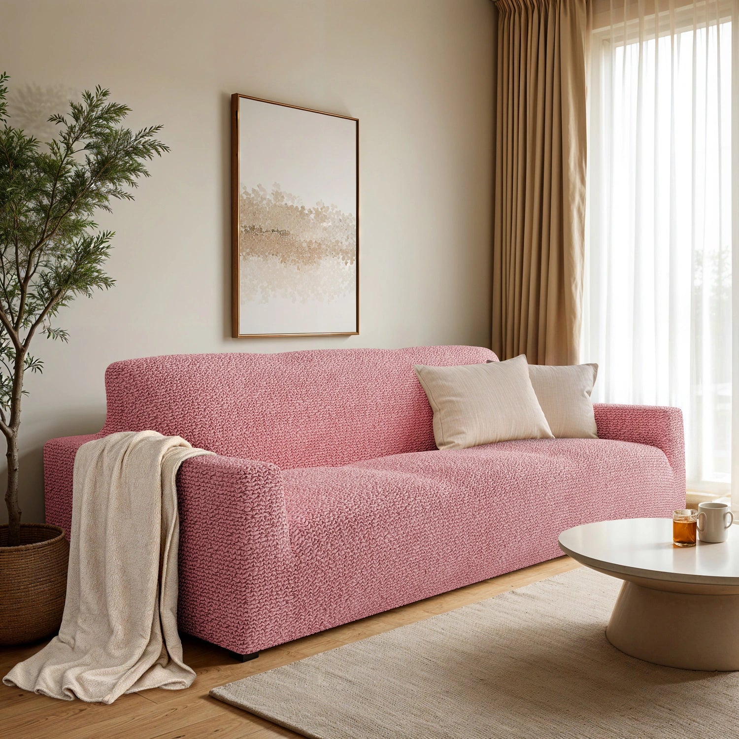 Coral Pink Sofa 3 Seater Slipcover, Microfibra Collection