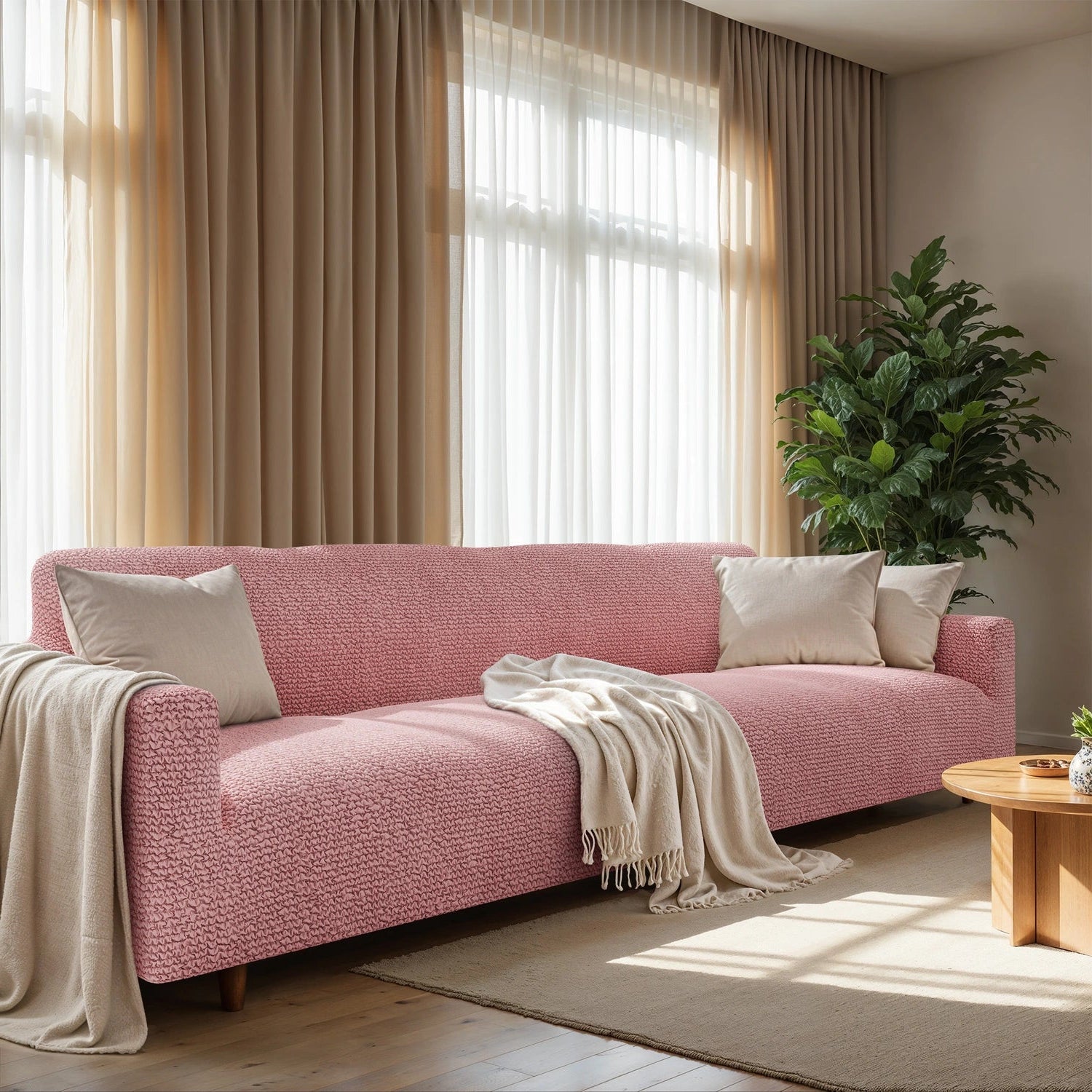 Coral Pink Sofa 4 Seater Slipcover, Microfibra Collection