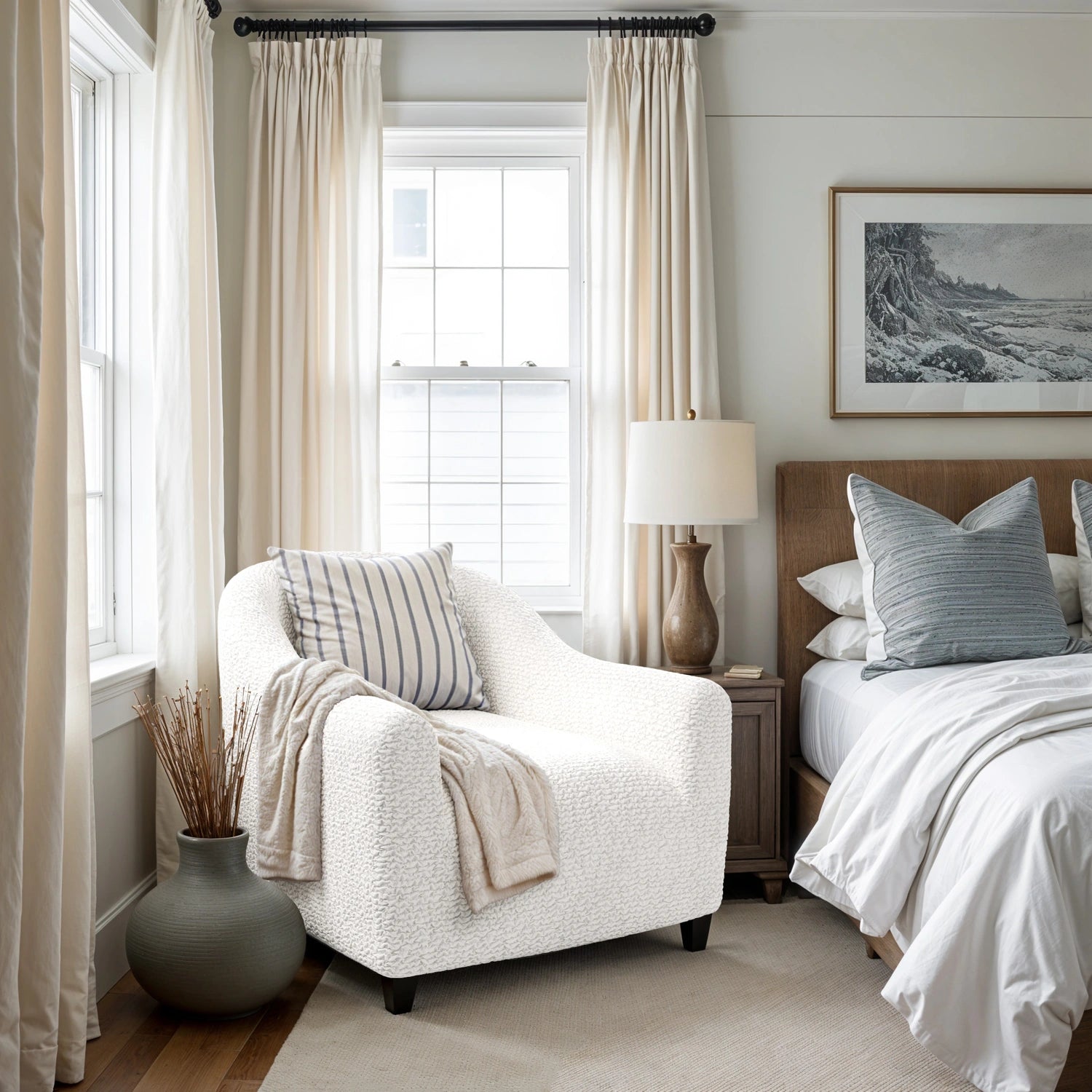 Crisp White Barrel Chair Slipcover, Microfibra Collection
