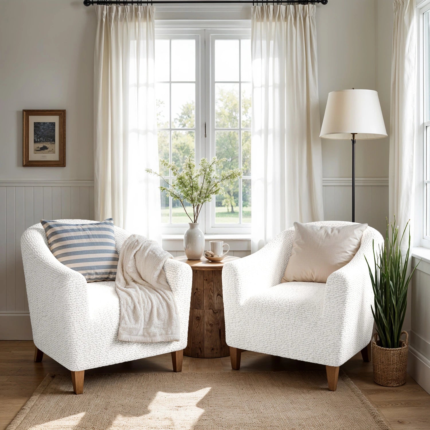 Crisp White Barrel Chair Slipcover, Microfibra Collection