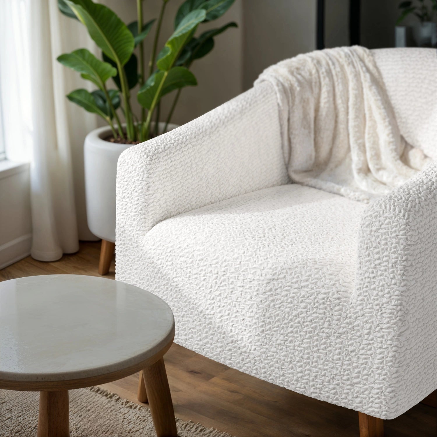 Crisp White Barrel Chair Slipcover, Microfibra Collection