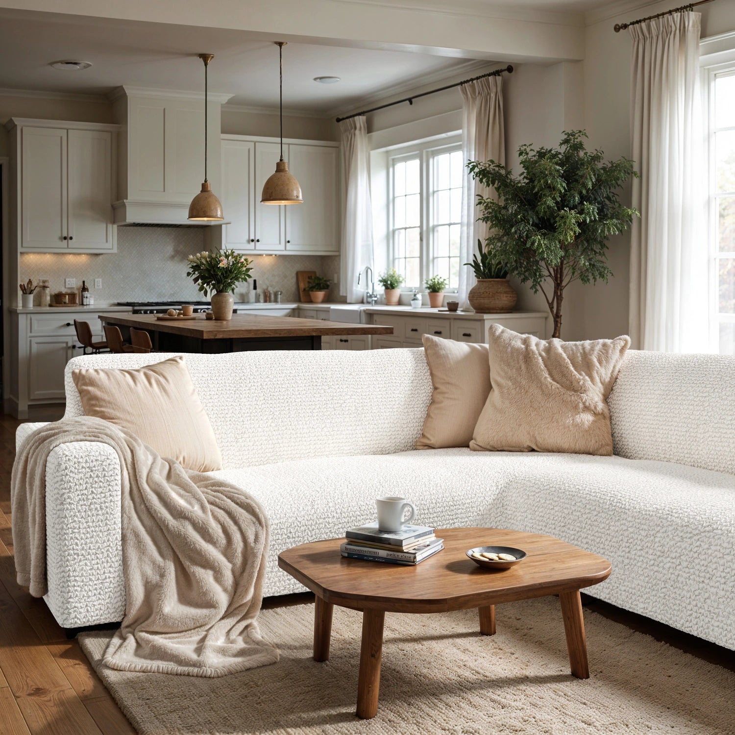 Crisp White Corner Sofa Slipcover, Microfibra Collection