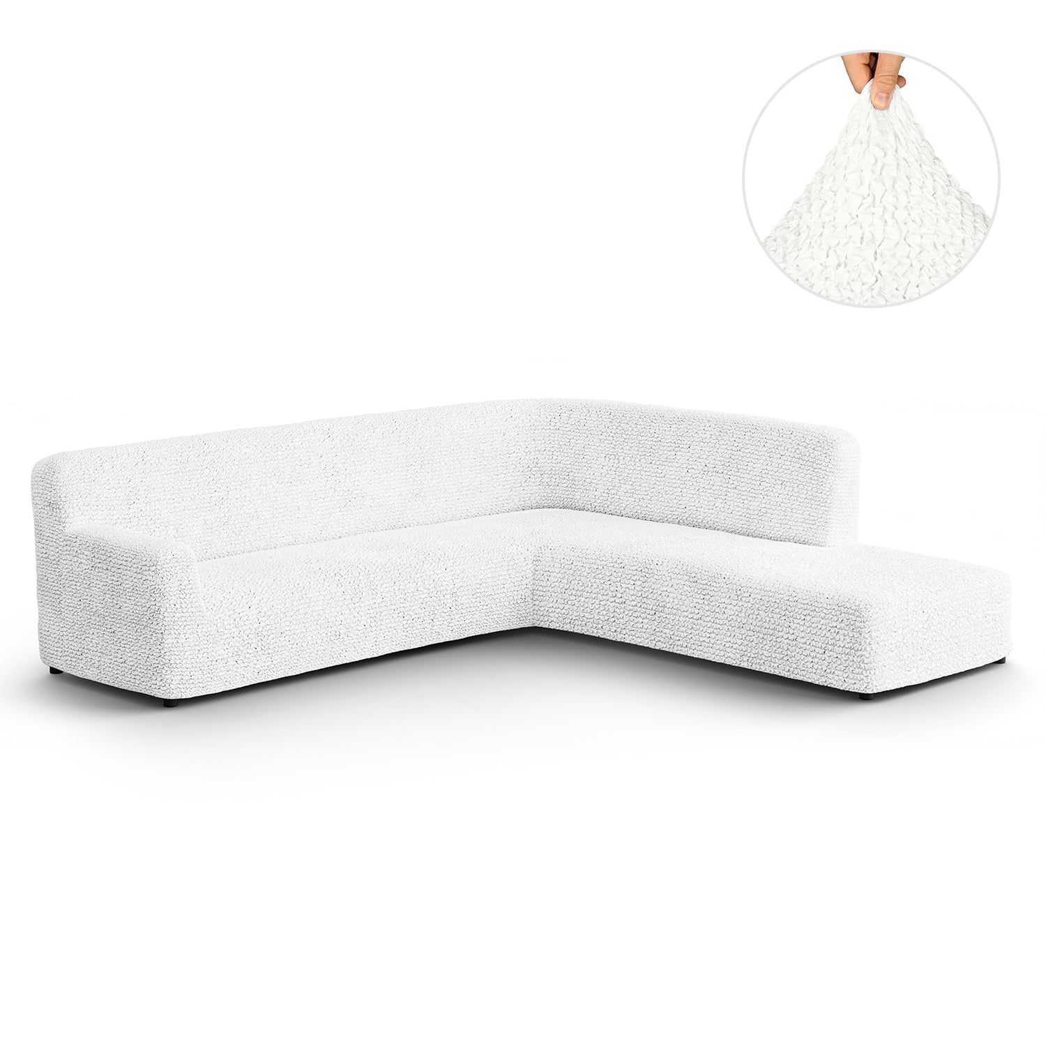 Crisp White Fullback Support Sectional Sofa Slipcover (Right Chaise), Microfibra Collection