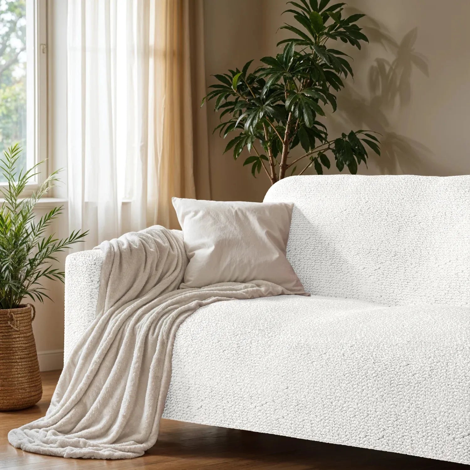 Crisp White Sofa 4 Seater Slipcover, Microfibra Collection