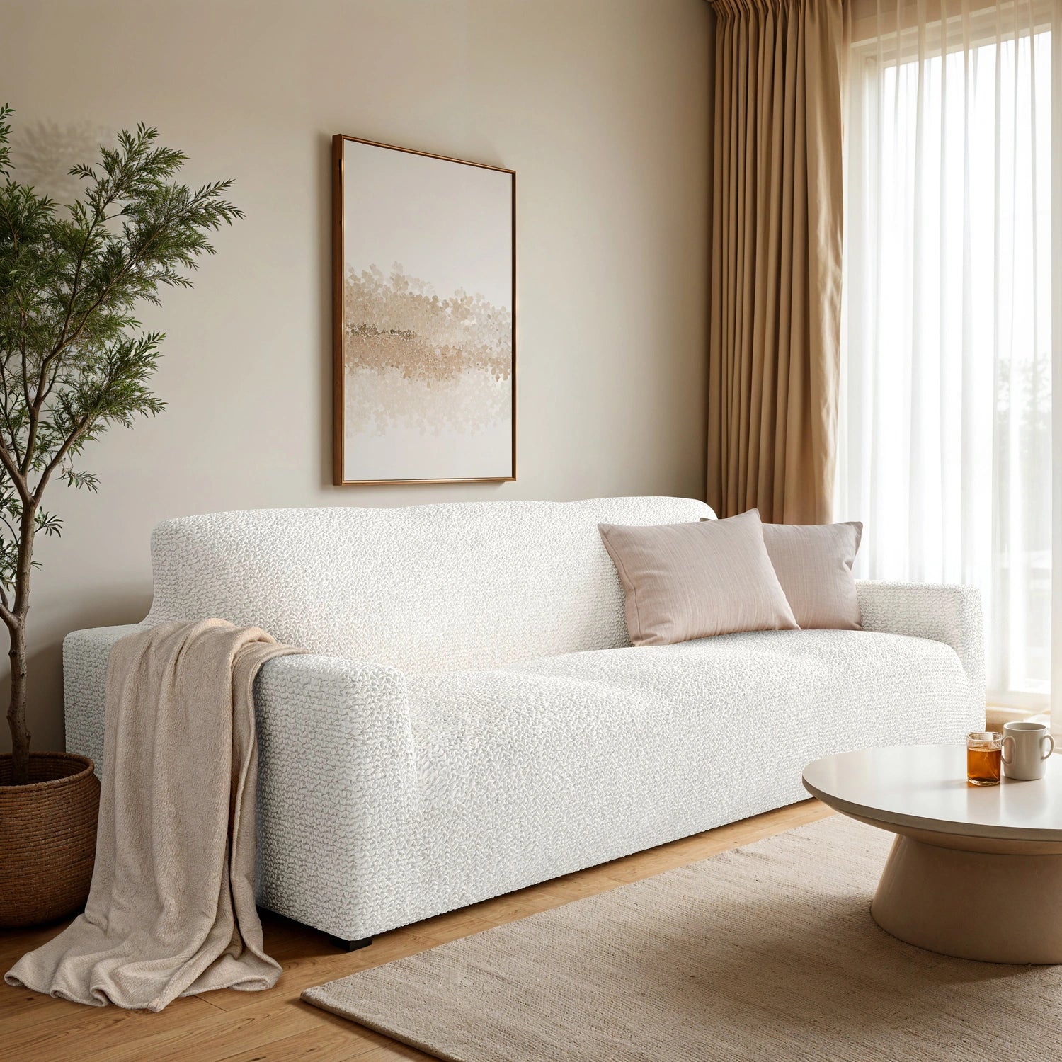 Crisp White Sofa 3 Seater Slipcover, Microfibra Collection