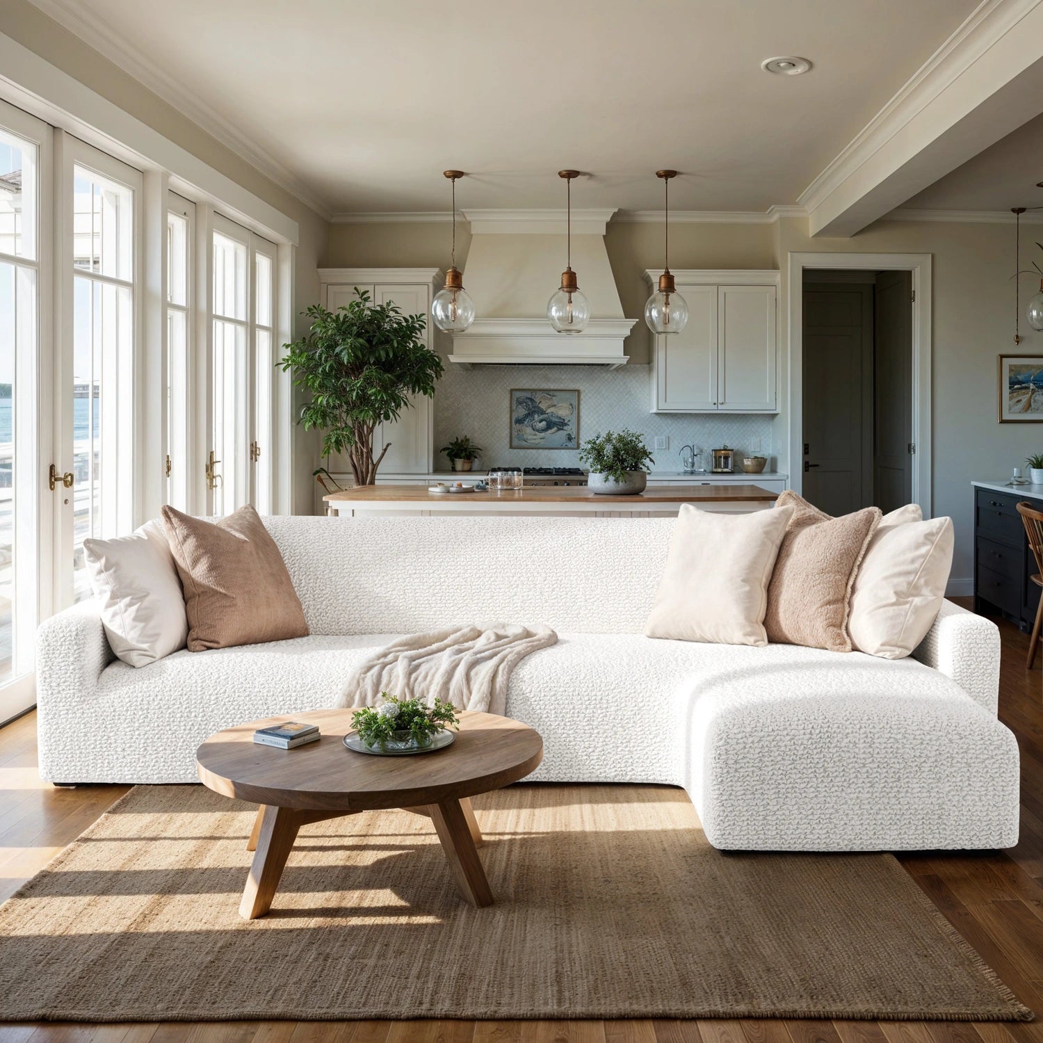 Crisp White L-Shaped Sofa Slipcover (Right Chaise), Microfibra Collection