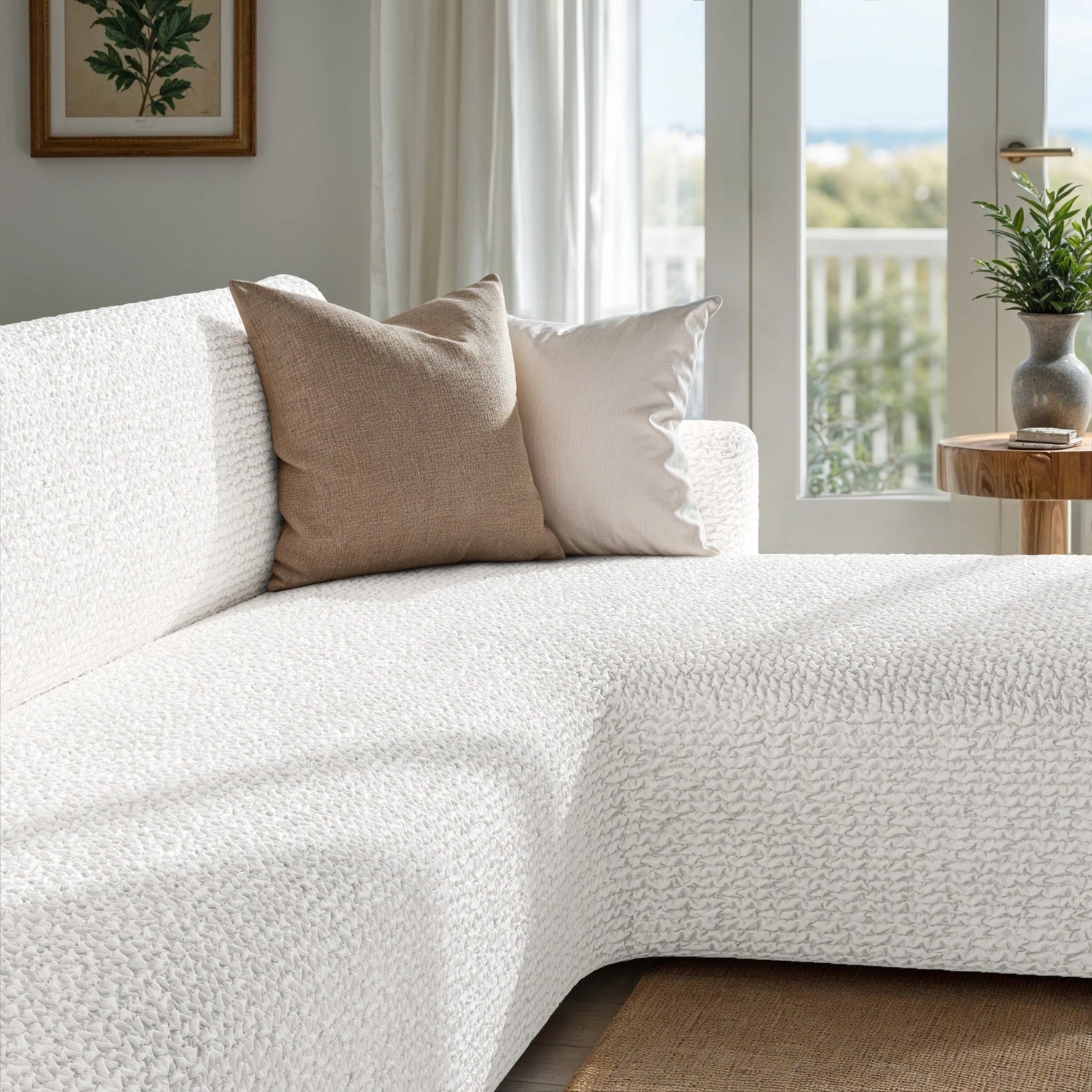Crisp White L-Shaped Sofa Slipcover (Right Chaise), Microfibra Collection