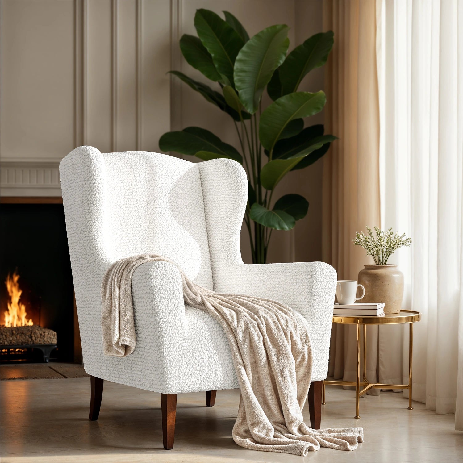 Crisp White Wingback Chair Slipcover, Microfibra Collection