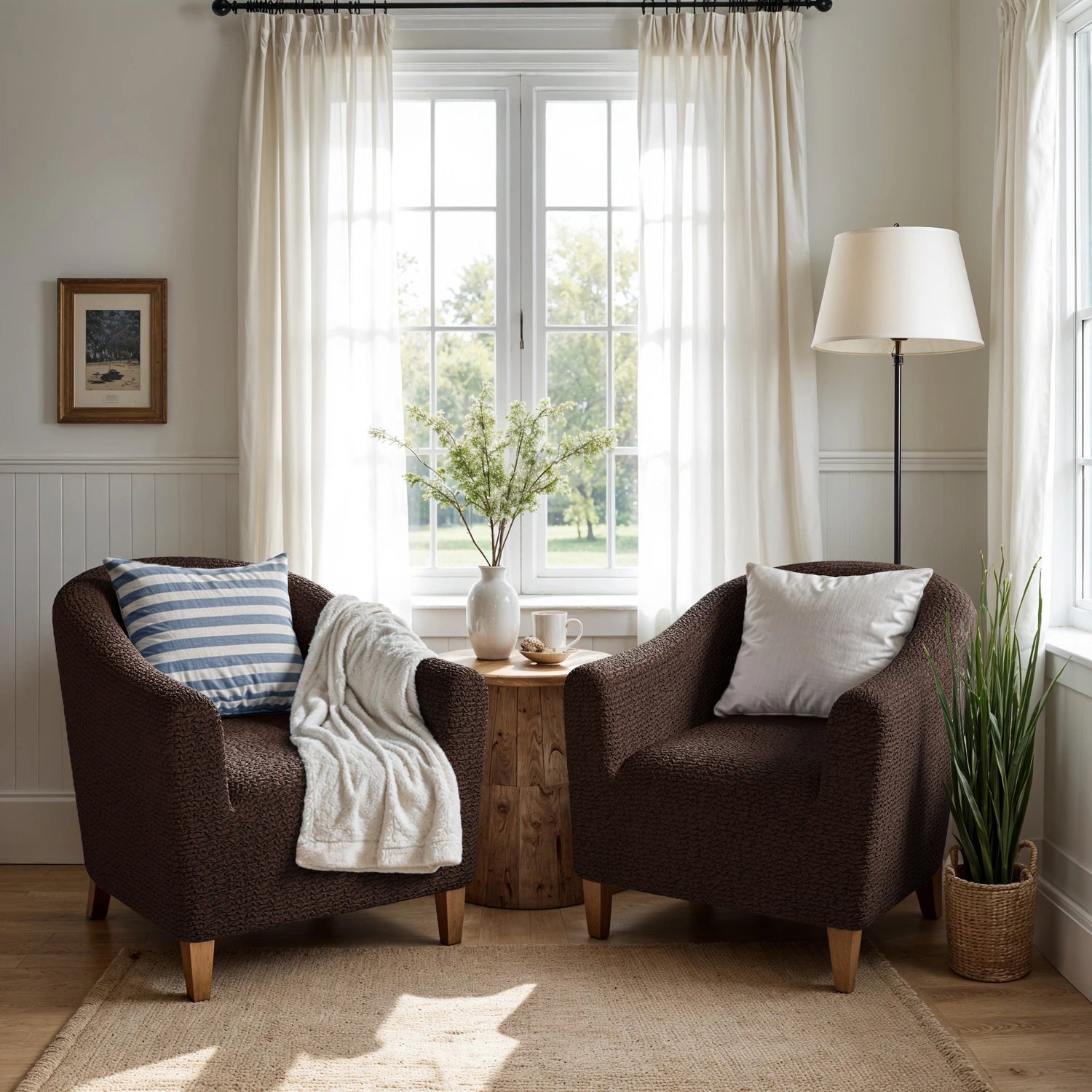 Dark Brown Barrel Chair Slipcover, Microfibra Collection