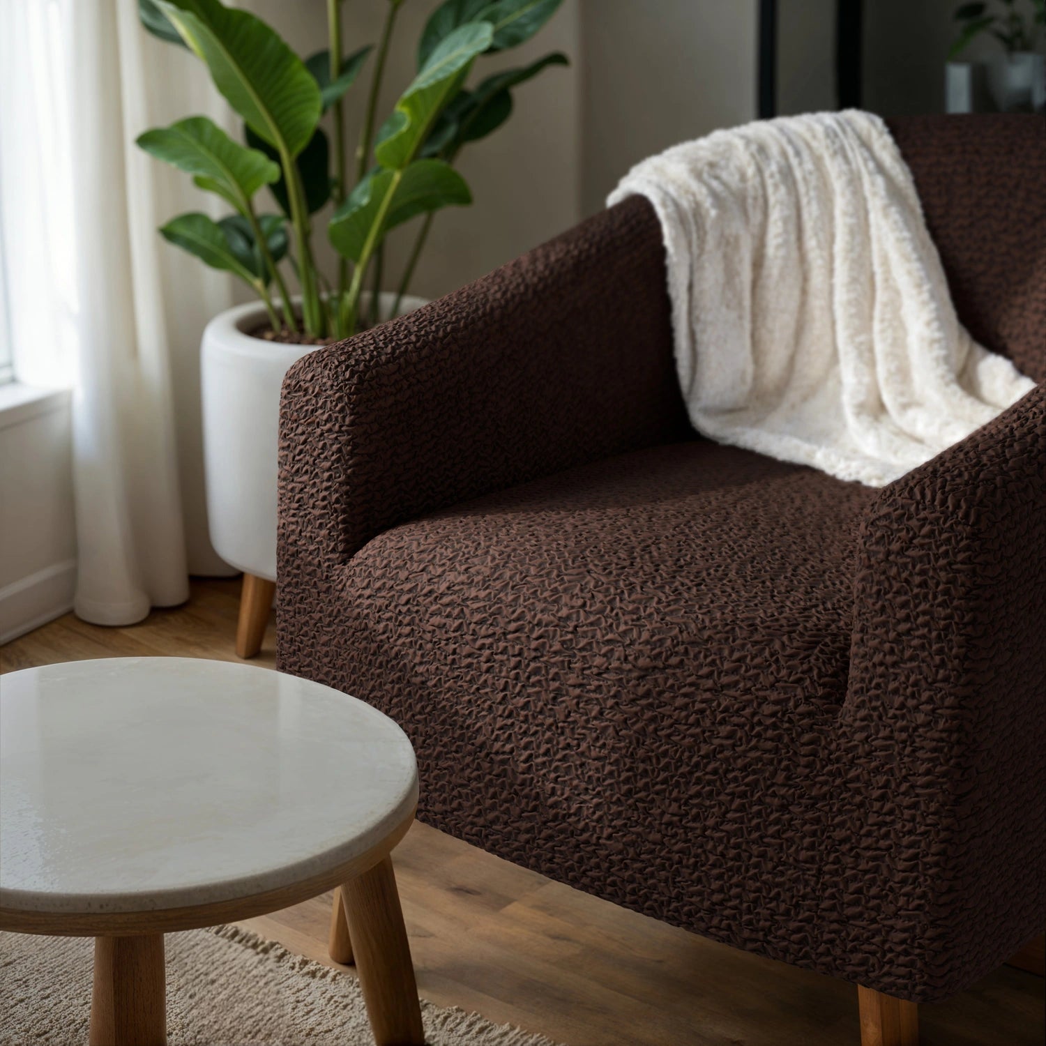 Dark Brown Barrel Chair Slipcover, Microfibra Collection