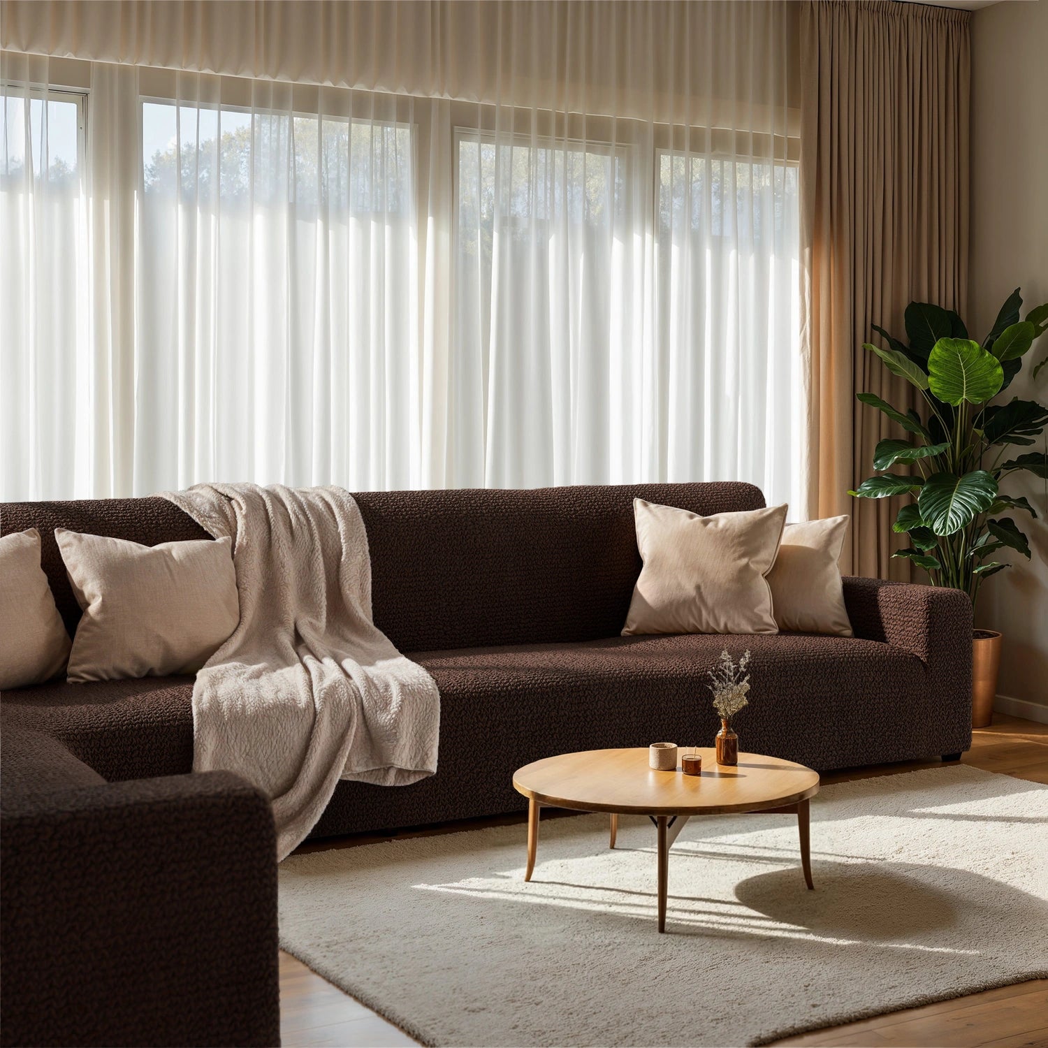 Dark Brown Corner Sofa Slipcover, Microfibra Collection
