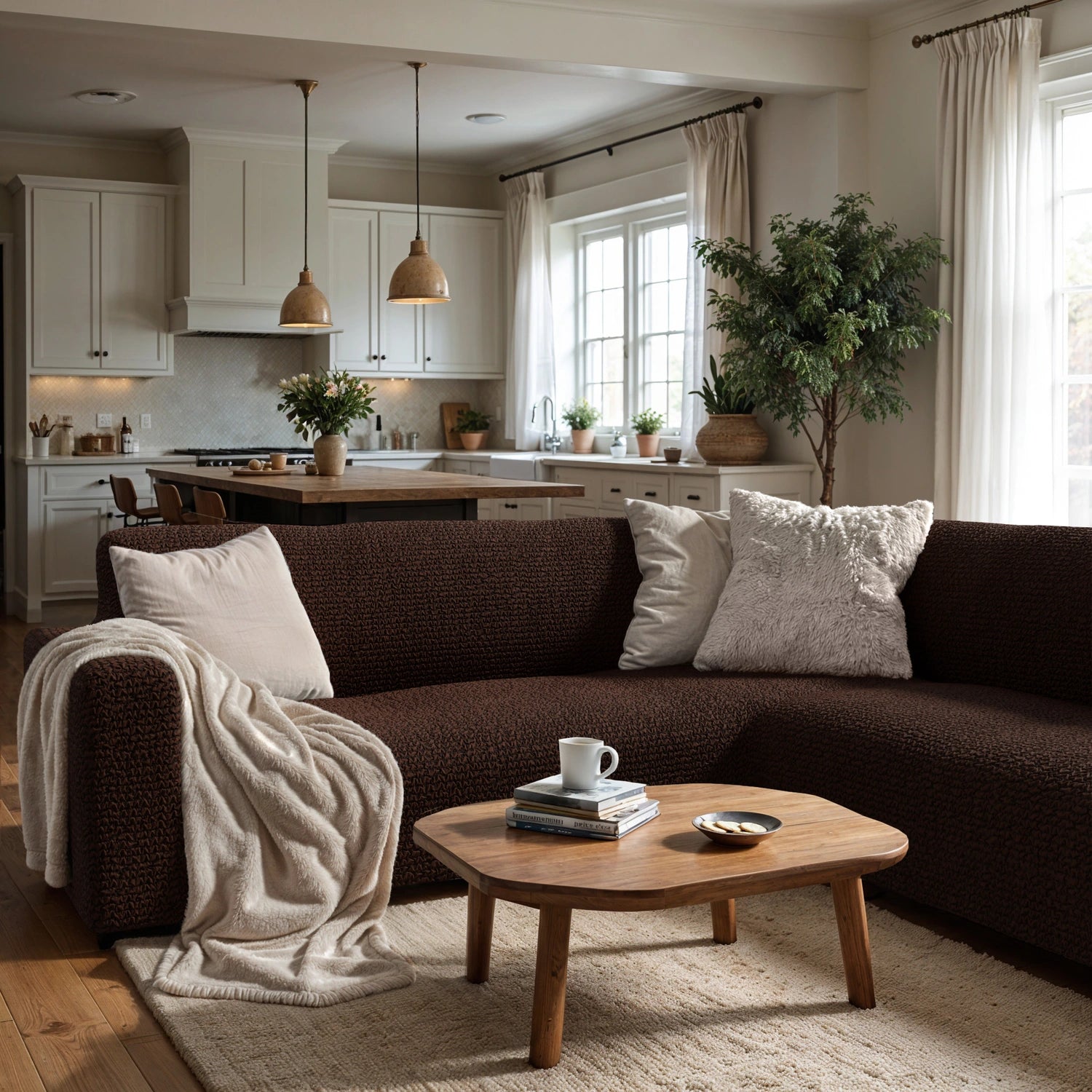Dark Brown Corner Sofa Slipcover, Microfibra Collection