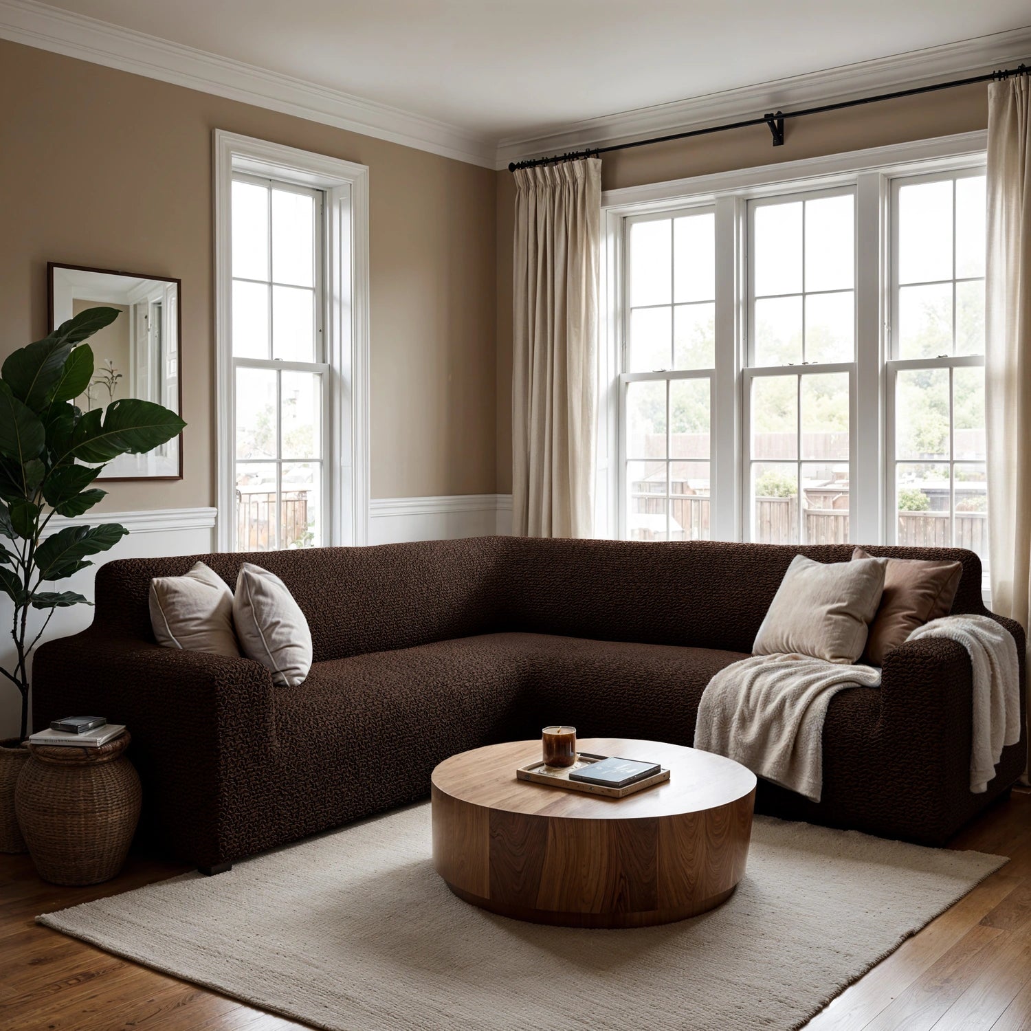 Dark Brown Corner Sofa Slipcover, Microfibra Collection
