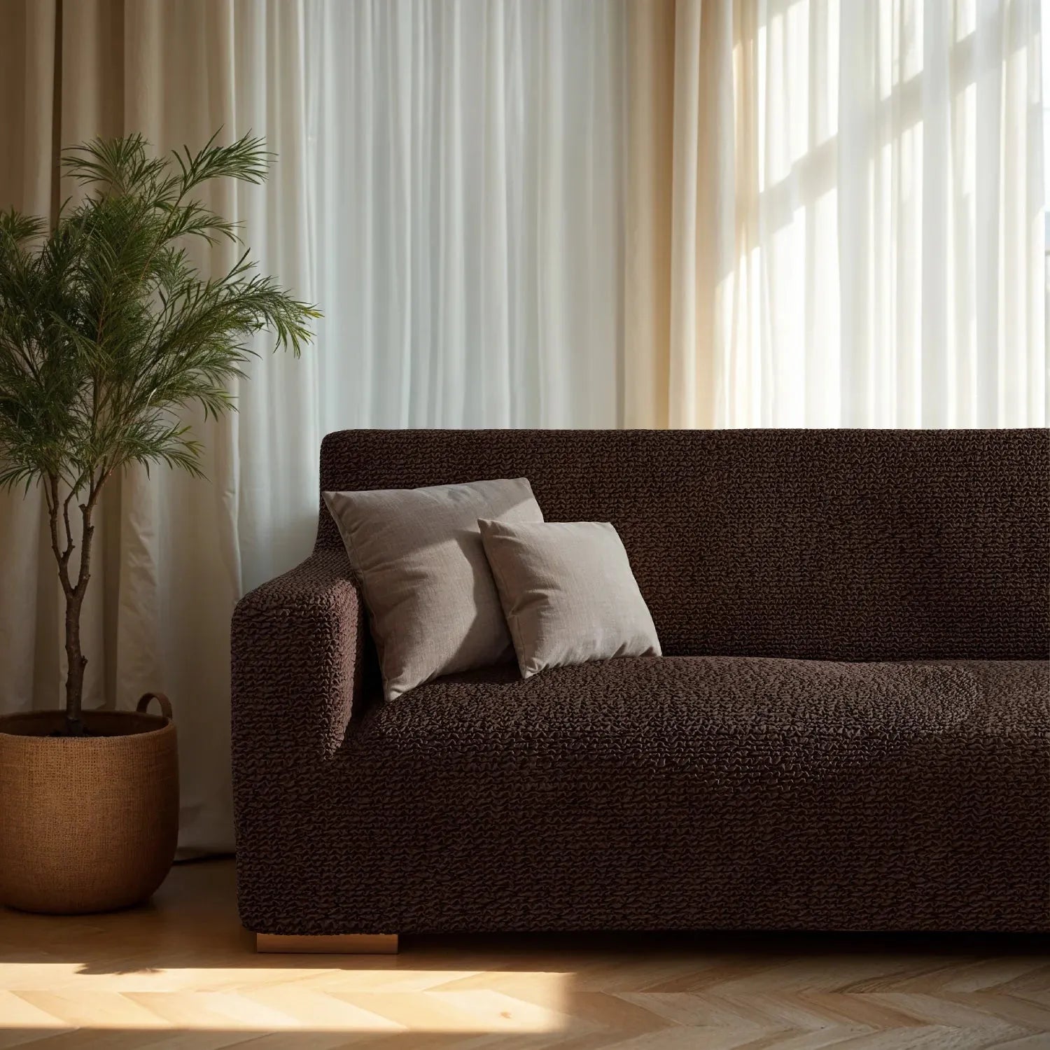 Dark Brown Sofa 4 Seater Slipcover, Microfibra Collection