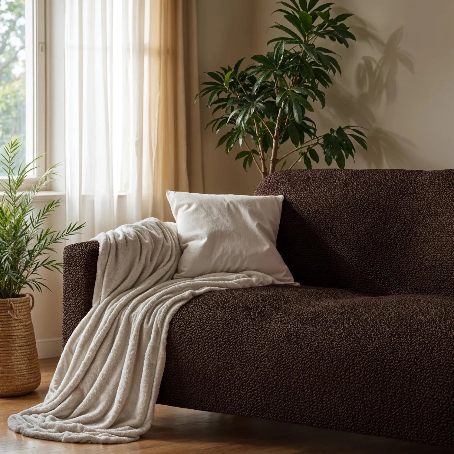 Dark Brown Sofa 4 Seater Slipcover, Microfibra Collection