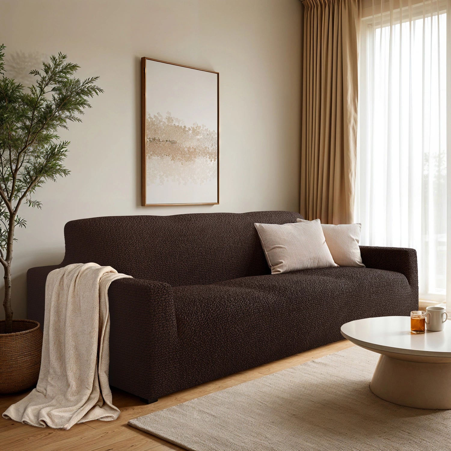 Dark Brown Sofa 3 Seater Slipcover, Microfibra Collection