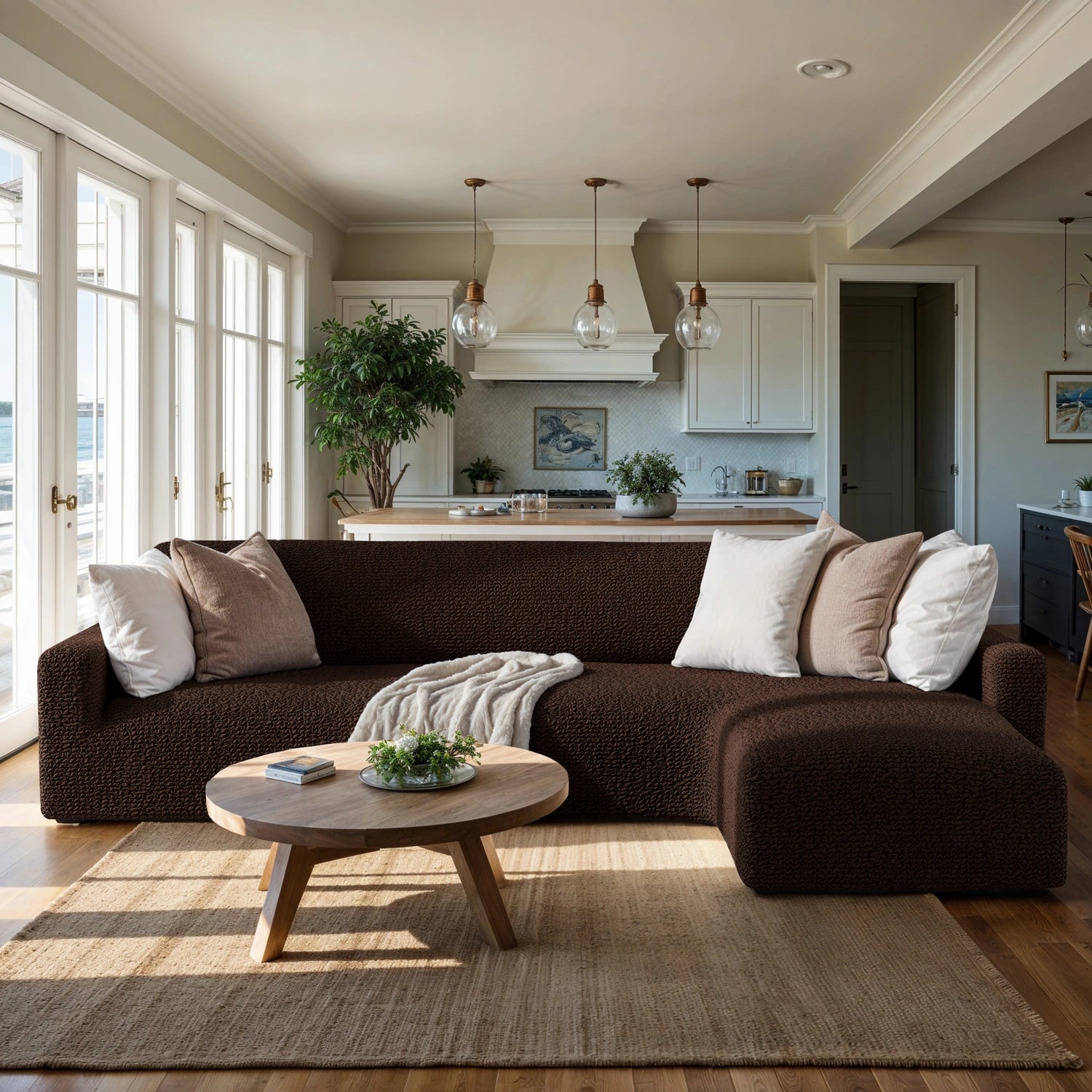 Dark Brown L-Shaped Sofa Slipcover (Right Chaise), Microfibra Collection