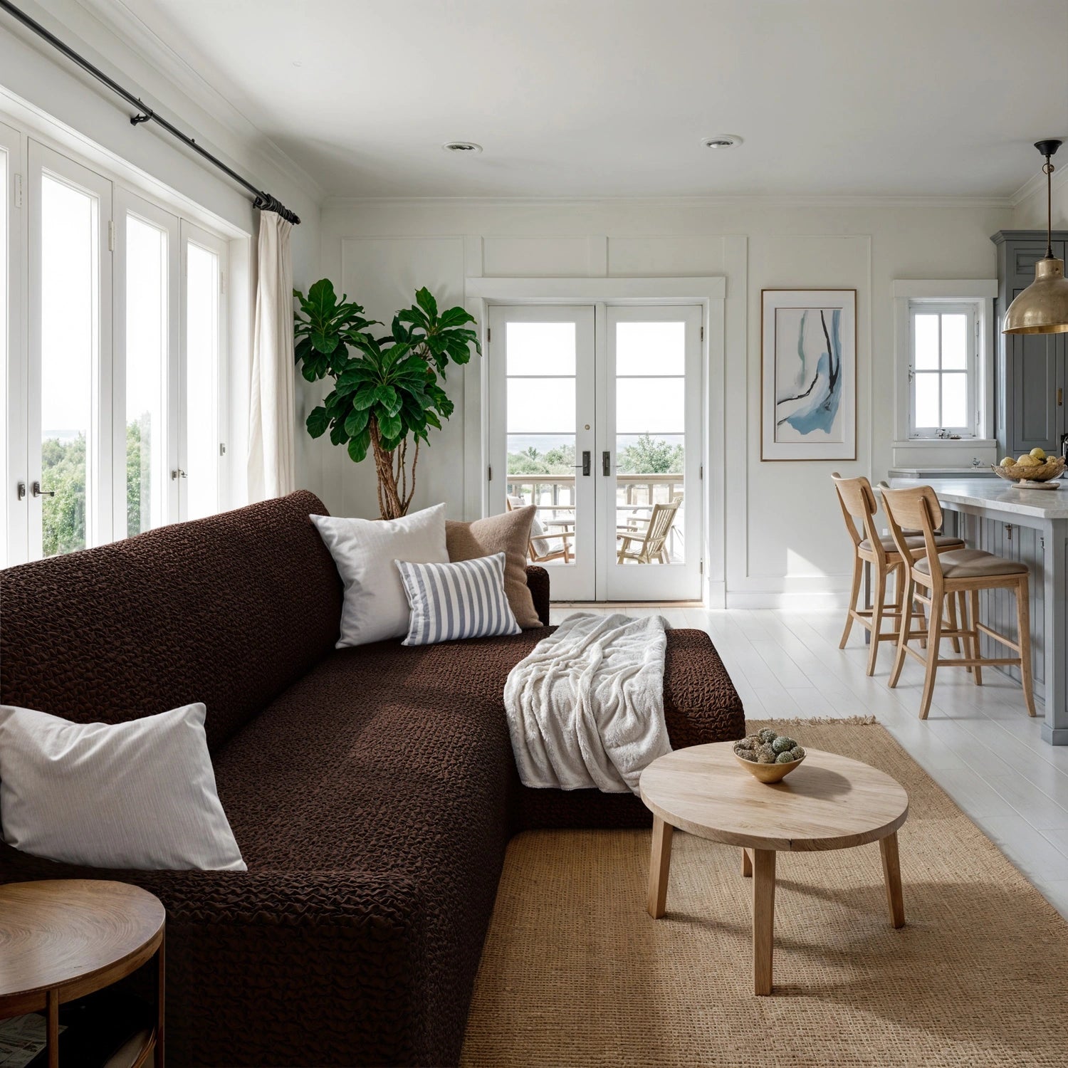 Dark Brown L-Shaped Sofa Slipcover (Right Chaise), Microfibra Collection