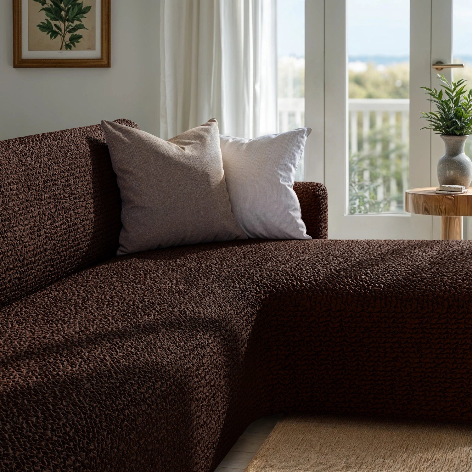 Dark Brown L-Shaped Sofa Slipcover (Right Chaise), Microfibra Collection