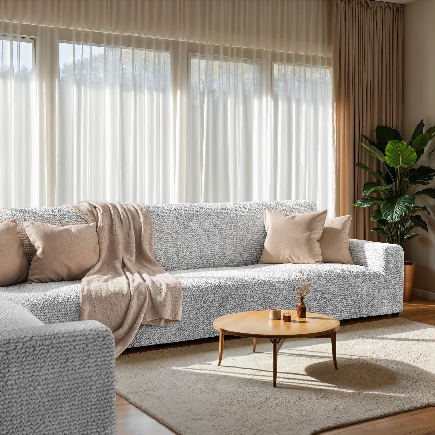 Light Grey Corner Sofa Slipcover, Microfibra Collection
