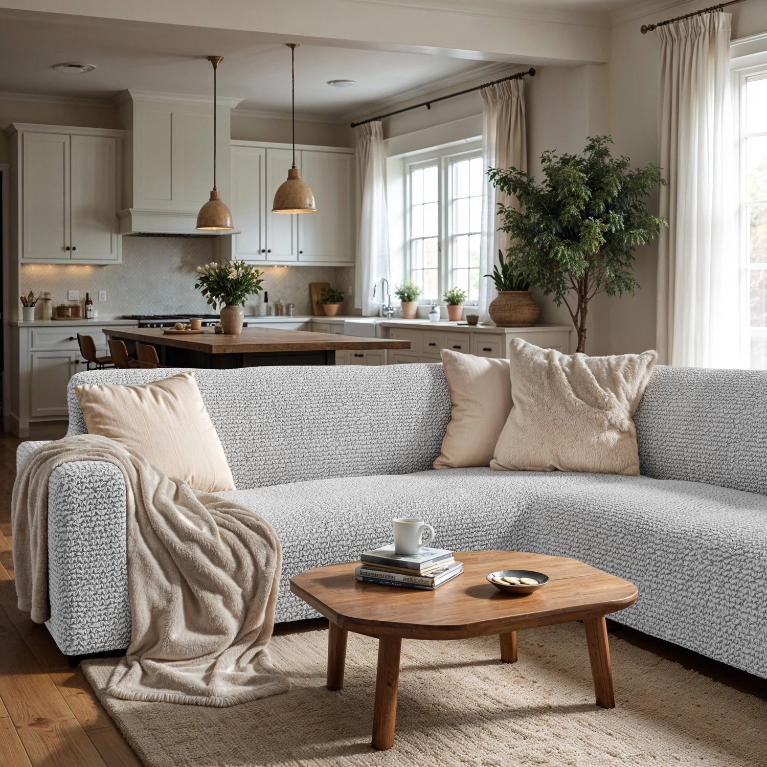 Light Grey Corner Sofa Slipcover, Microfibra Collection