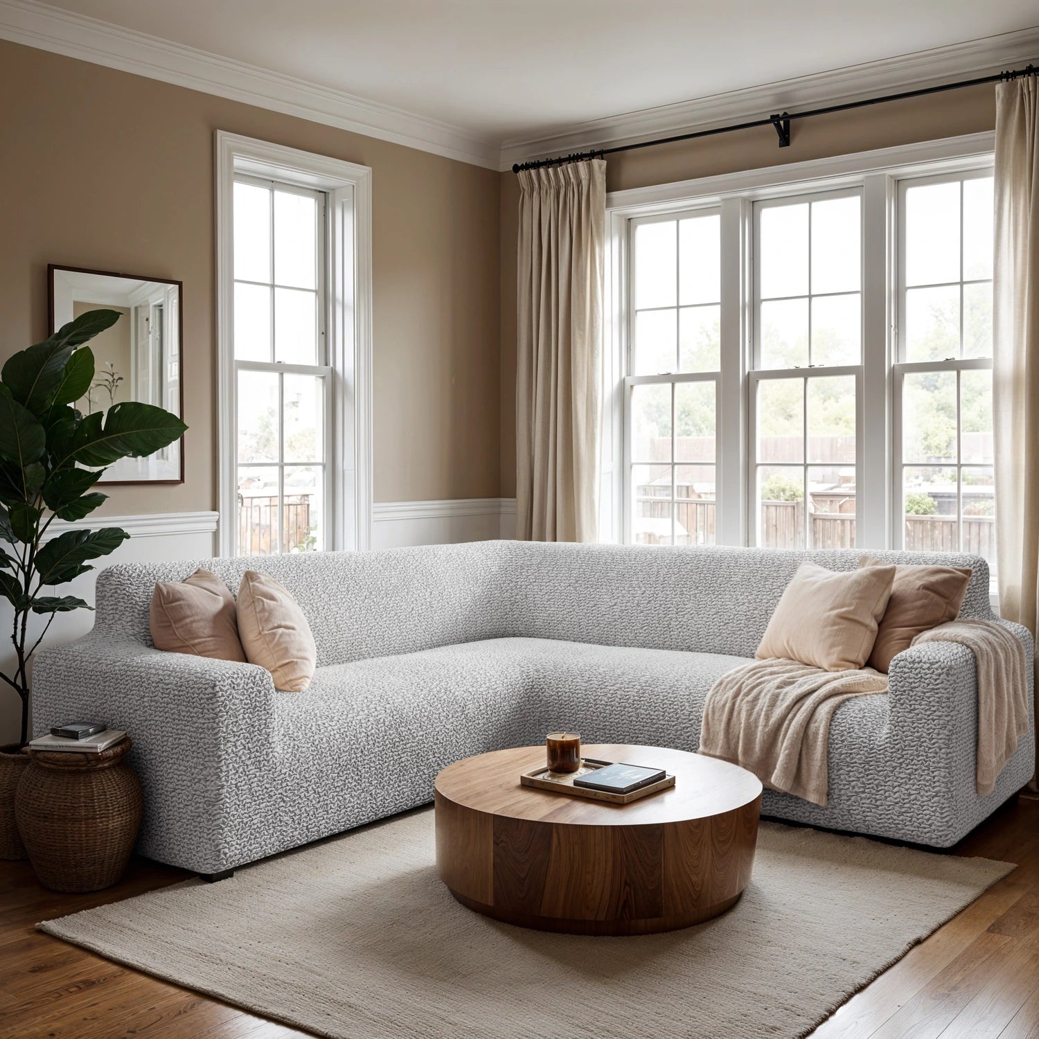 Light Grey Corner Sofa Slipcover, Microfibra Collection