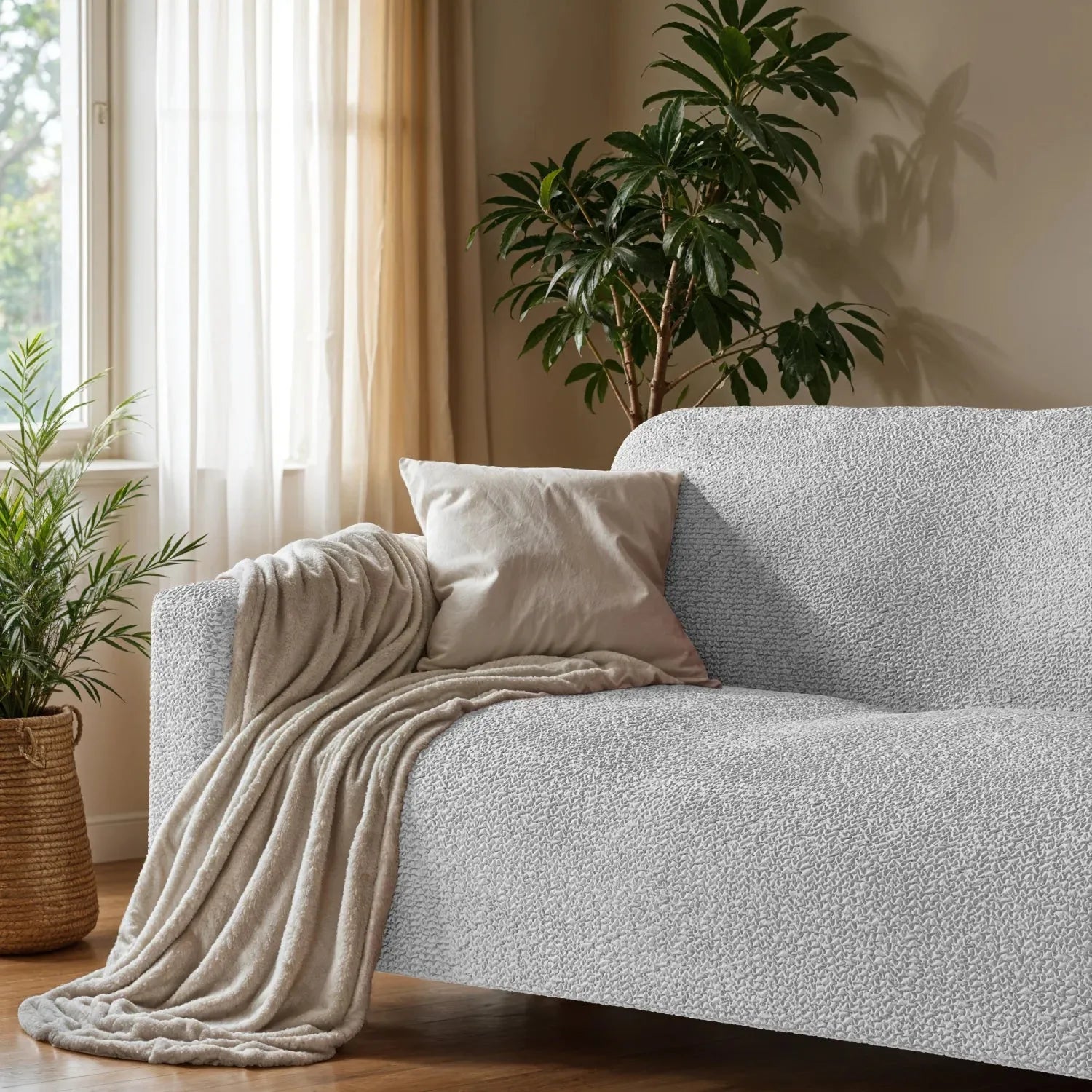 Light Grey Sofa 4 Seater Slipcover, Microfibra Collection