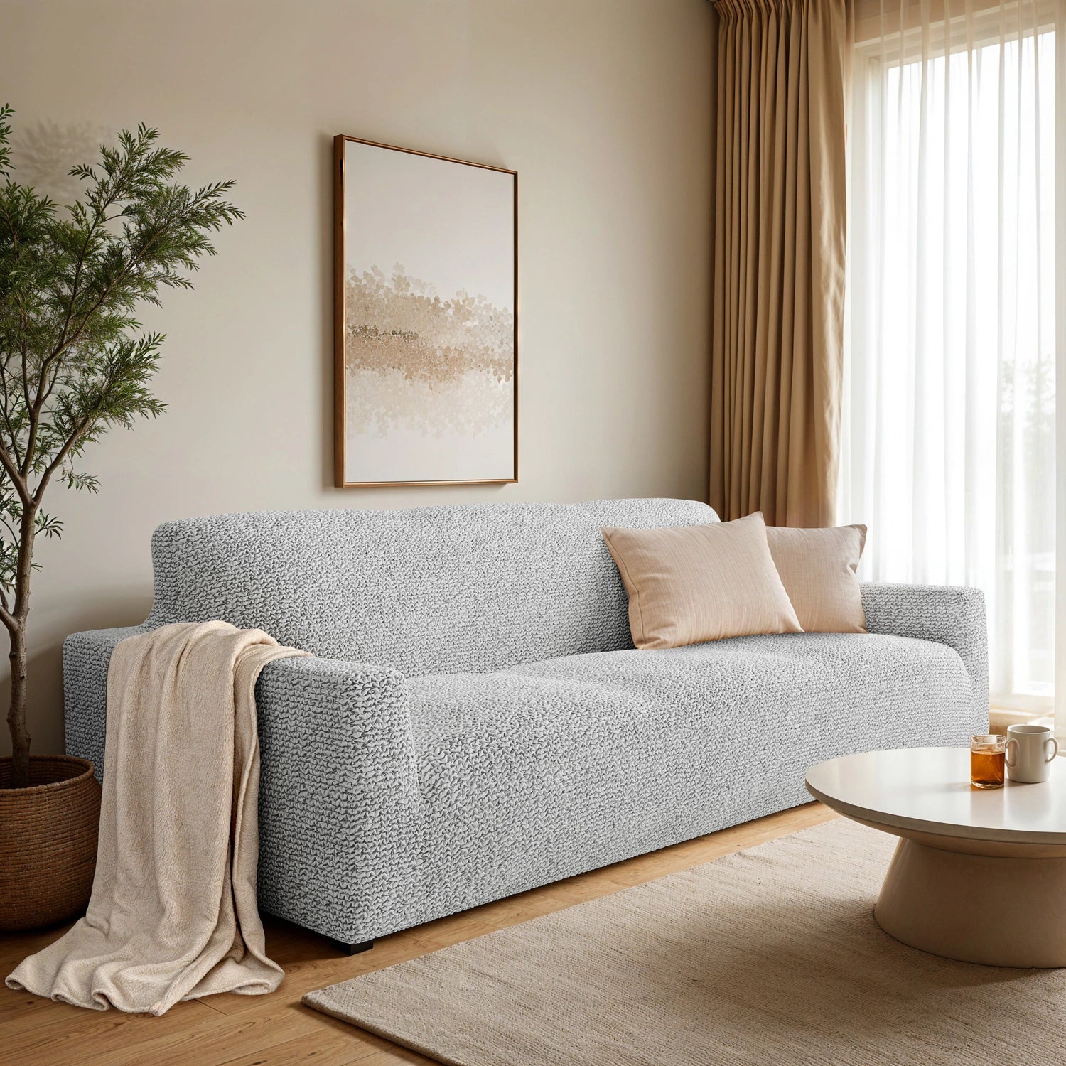 Light Grey Sofa 3 Seater Slipcover, Microfibra Collection