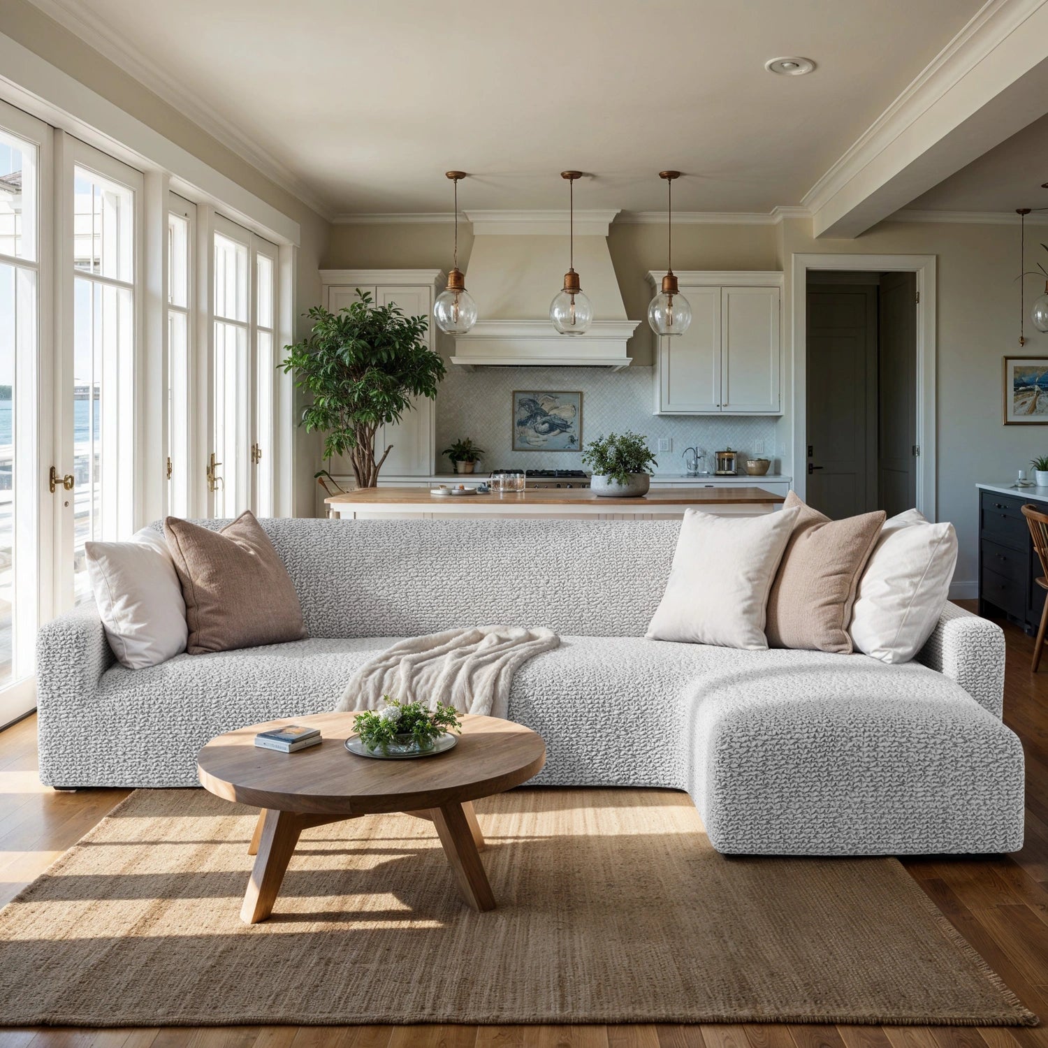Light Grey L-Shaped Sofa Slipcover (Right Chaise), Microfibra Collection