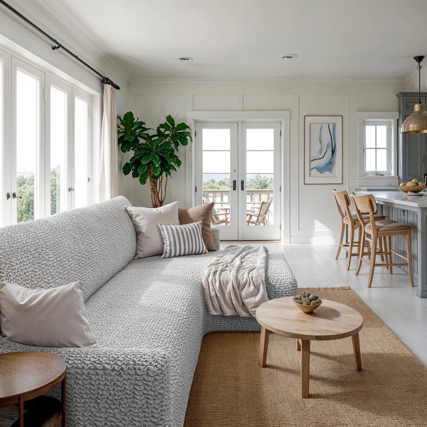 Light Grey L-Shaped Sofa Slipcover (Right Chaise), Microfibra Collection