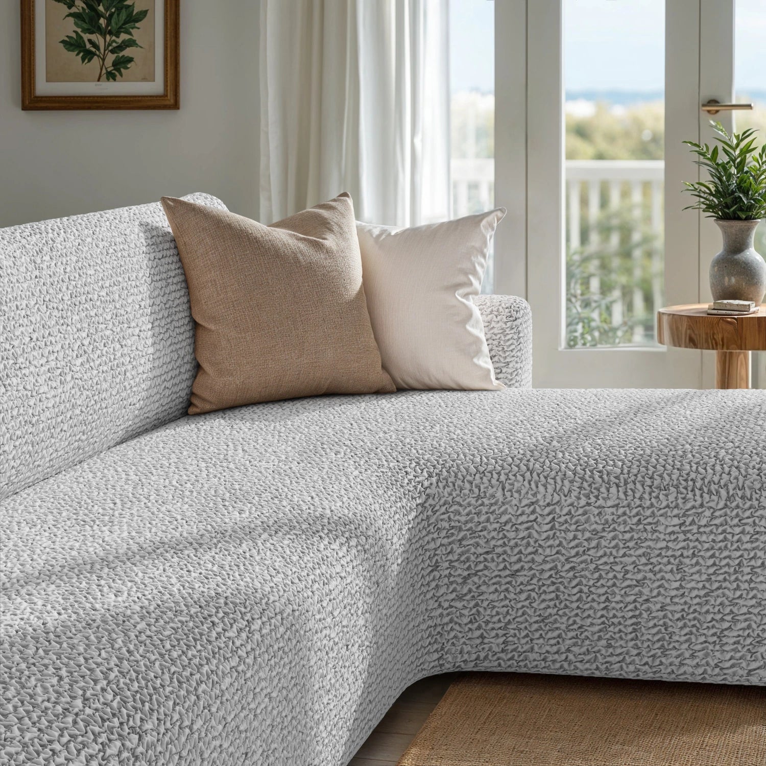 Light Grey L-Shaped Sofa Slipcover (Right Chaise), Microfibra Collection