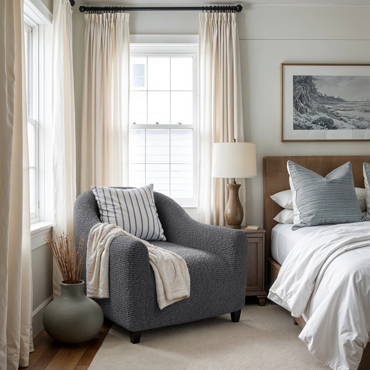 Dark Grey Barrel Chair Slipcover, Microfibra Collection
