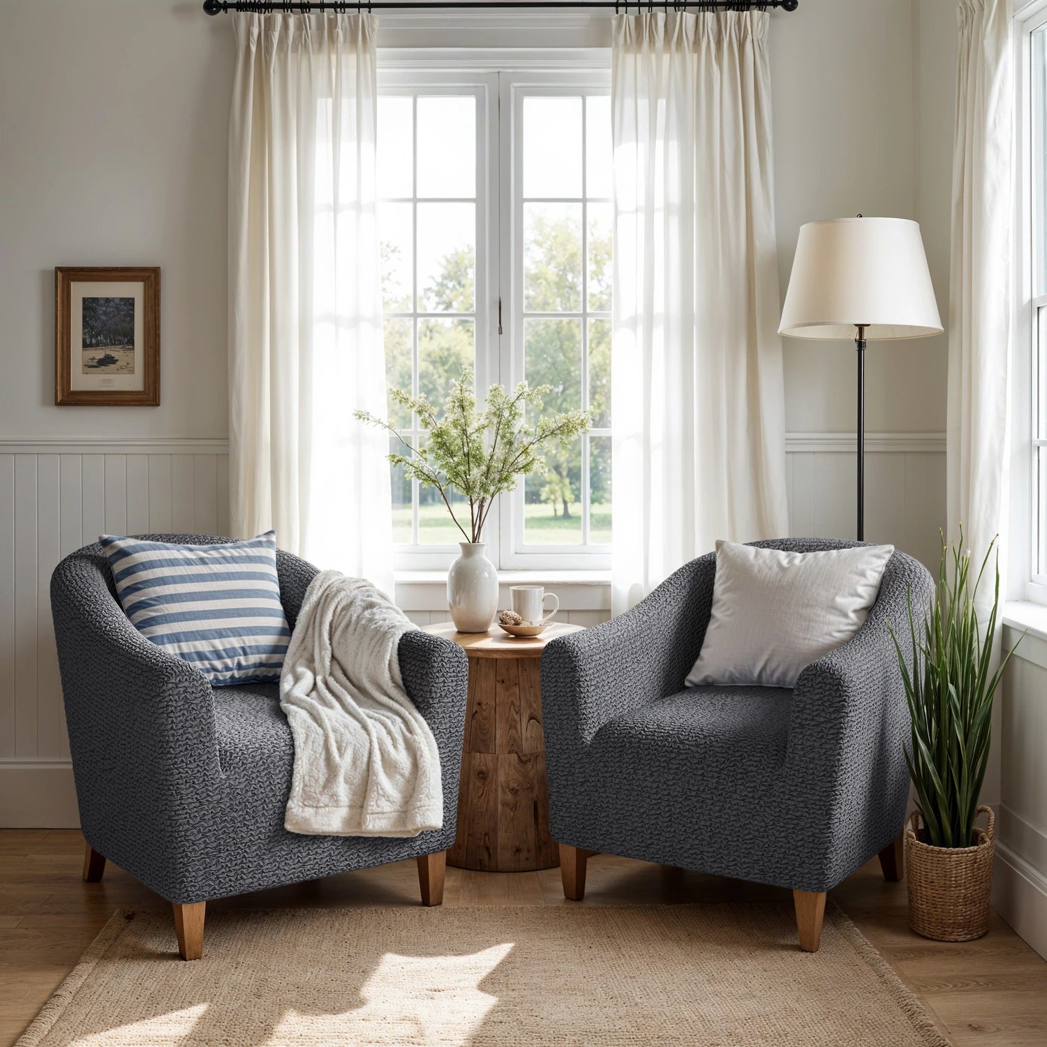 Dark Grey Barrel Chair Slipcover, Microfibra Collection