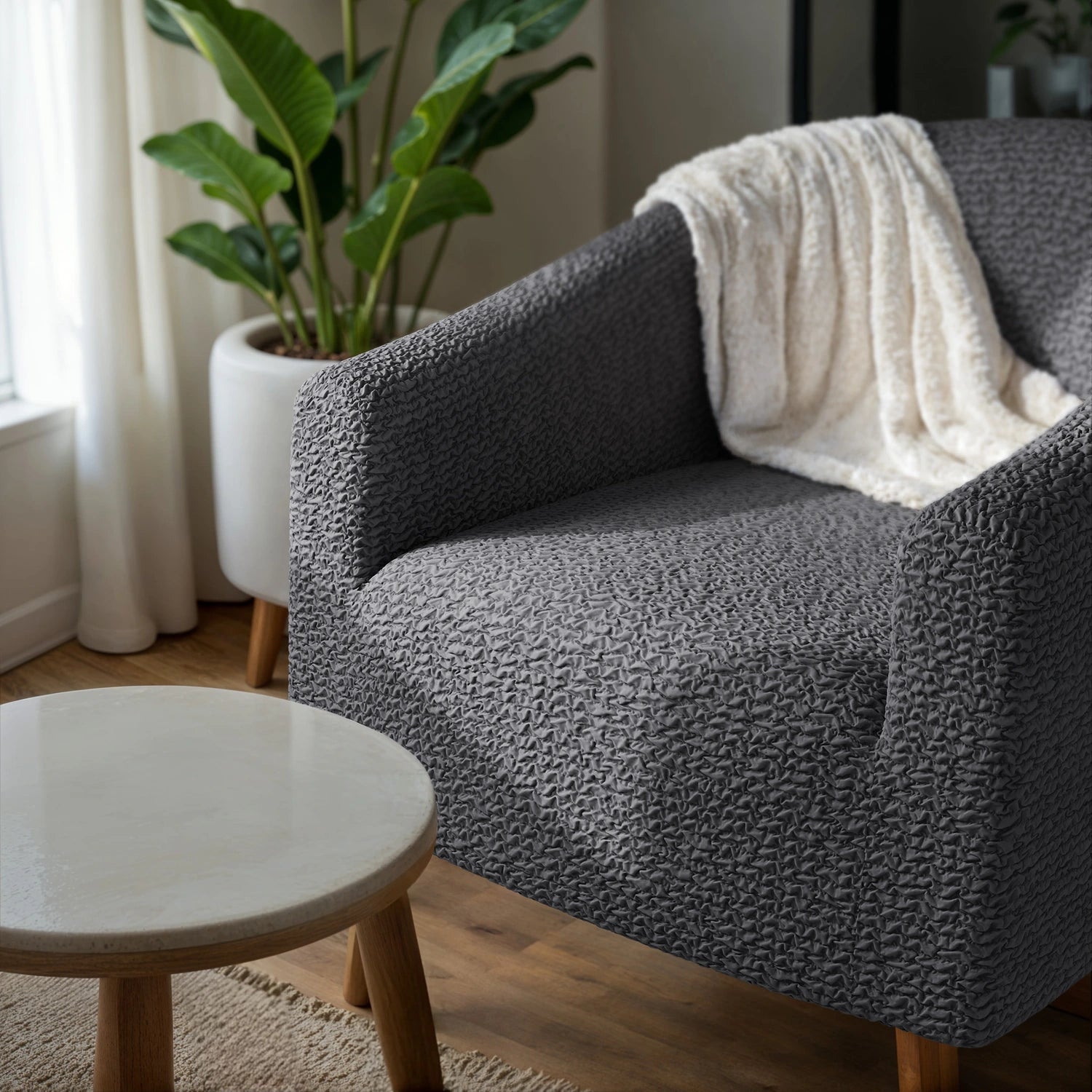 Dark Grey Barrel Chair Slipcover, Microfibra Collection