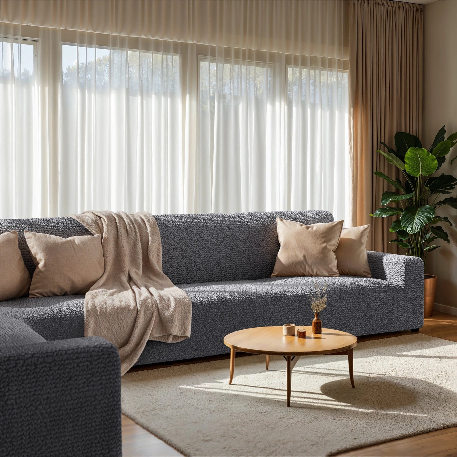 Dark Grey Corner Sofa Slipcover, Microfibra Collection
