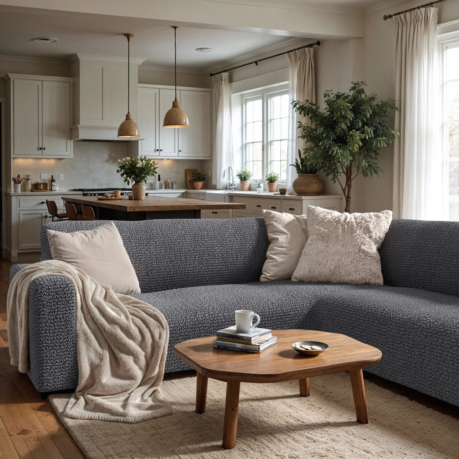 Dark Grey Corner Sofa Slipcover, Microfibra Collection