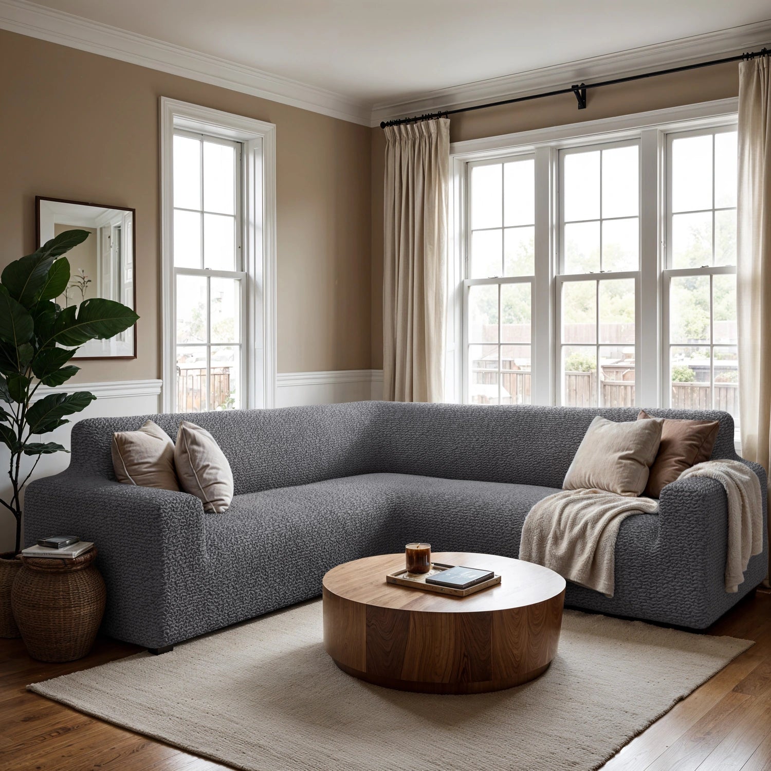 Dark Grey Corner Sofa Slipcover, Microfibra Collection