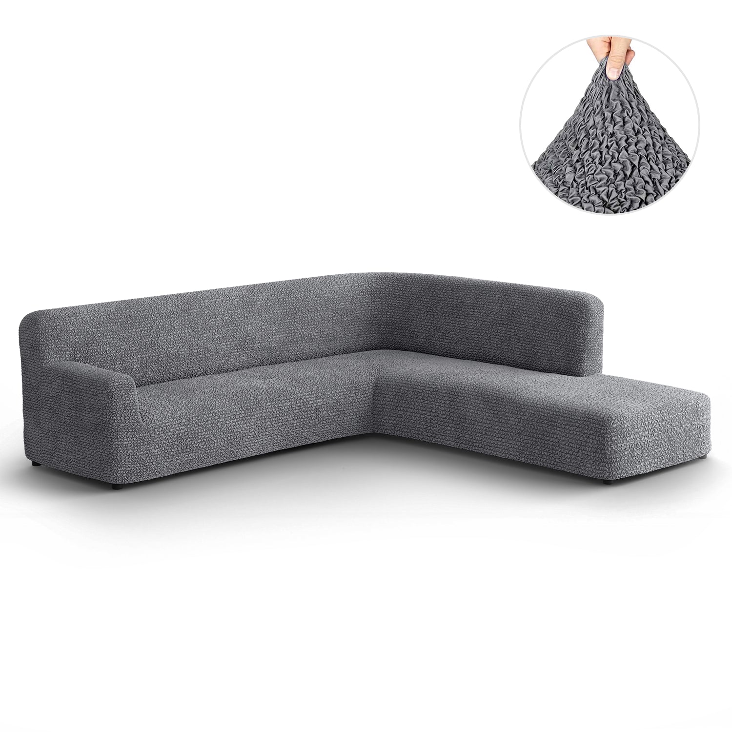Dark Grey Fullback Support Sectional Sofa Slipcover (Right Chaise), Microfibra Collection